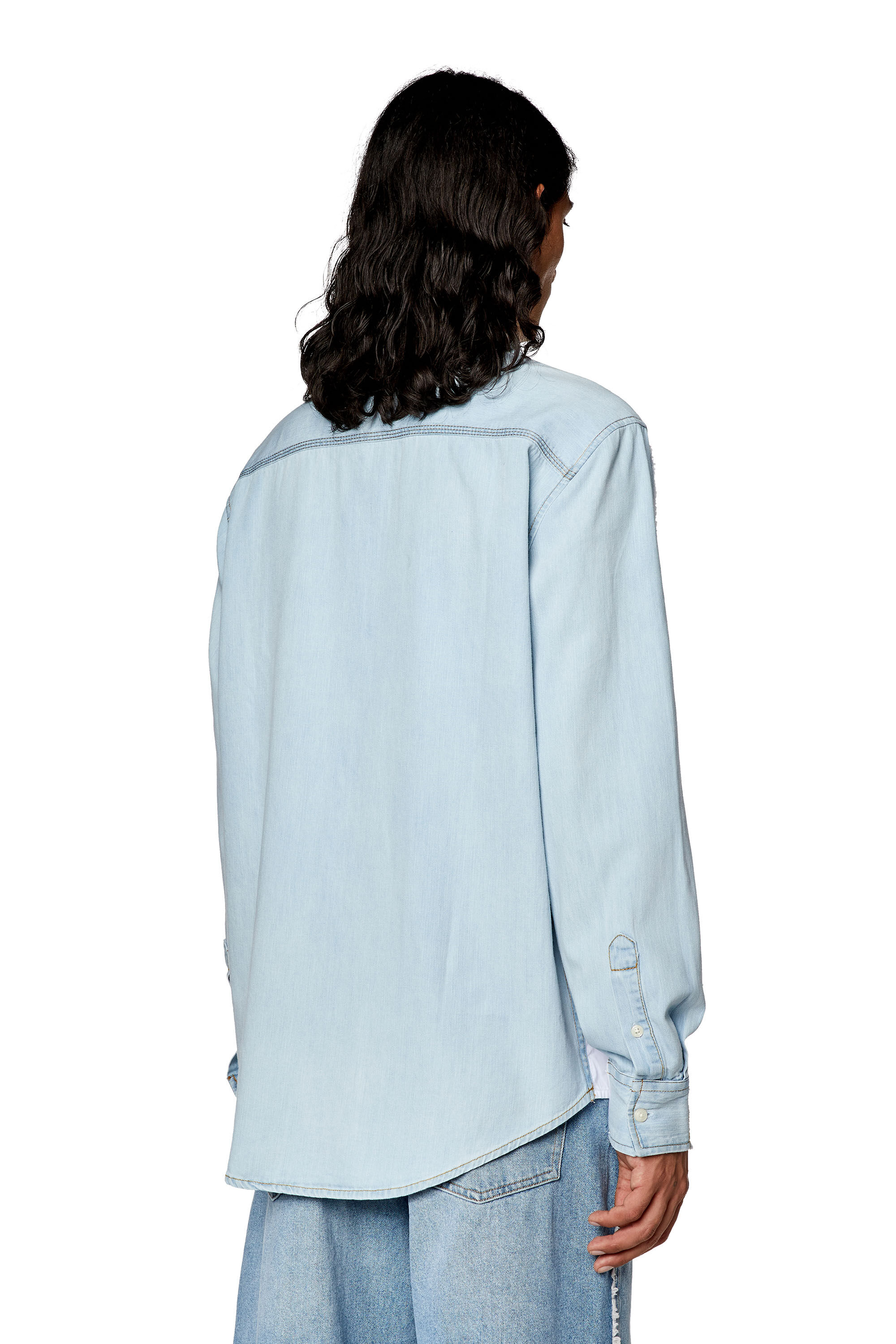 Diesel - S-WARH, Male's Shirt in poplin and raw-edge denim in White - 4
