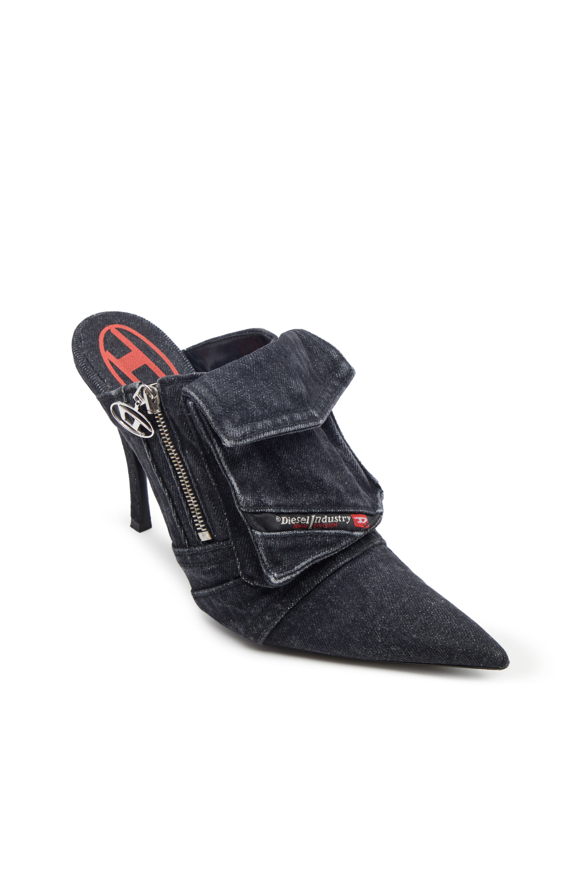 D-VENUS POCKET ML Woman: Heeled mules in sun-faded denim | Diesel