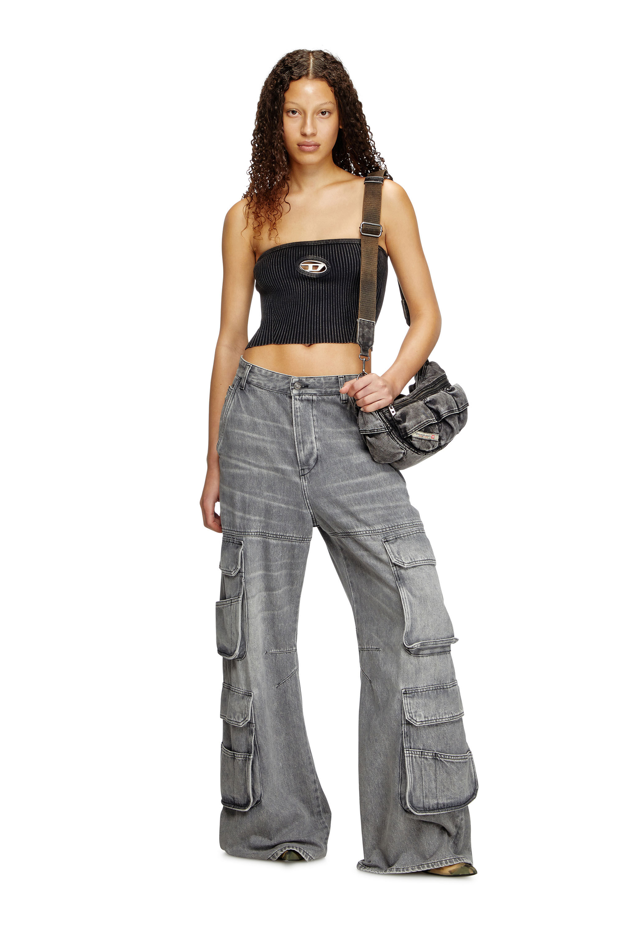 Tシャツ・カットソー DIESEL M Clarksvillex C Knit Caviar A148130AKBQ900 A148130AK Women's Knit tube top with cut-out logo | Black | Diesel