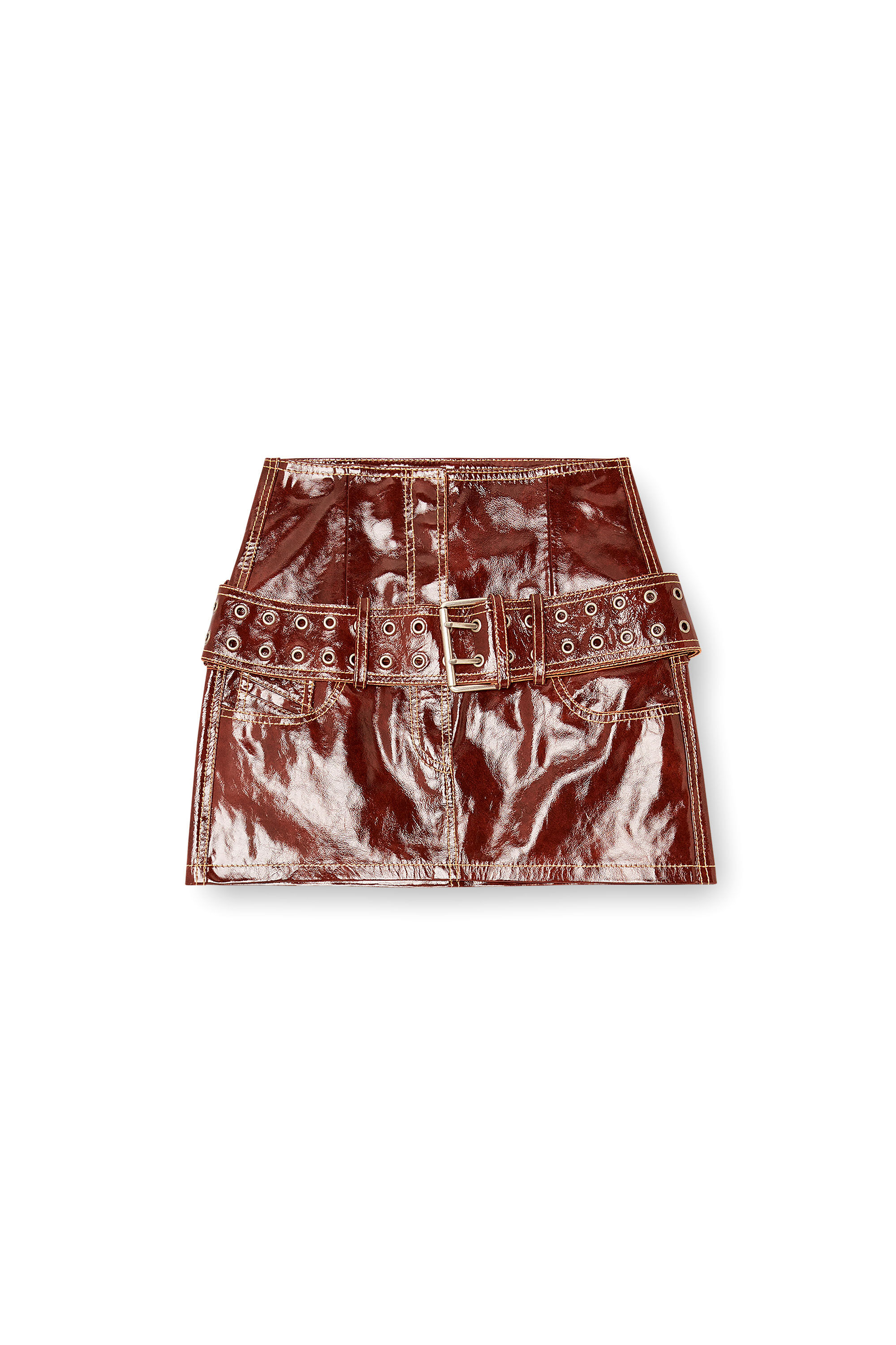 Diesel - L-EVANT, Female's Patent-leather miniskirt with belt in null - 2