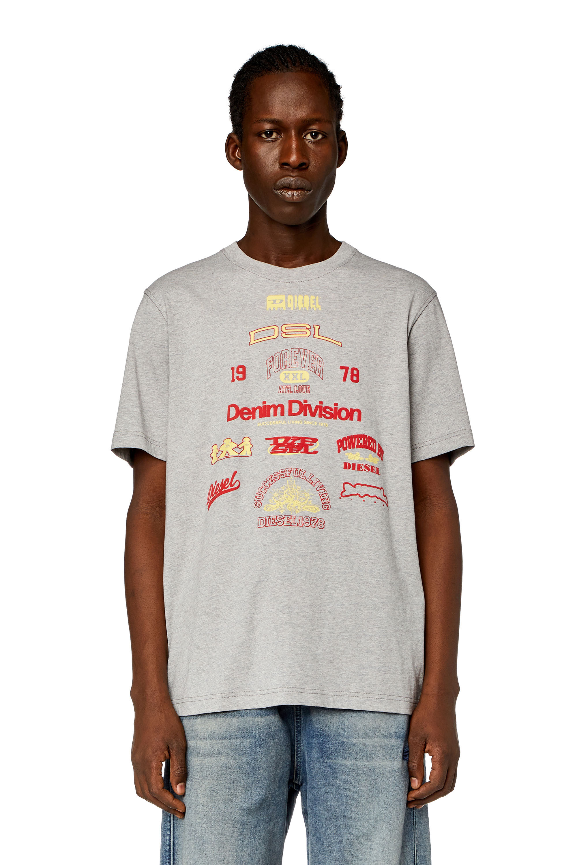 Diesel - T-JUST-N14, Male's T-shirt with mixed logo prints in Grey - 1
