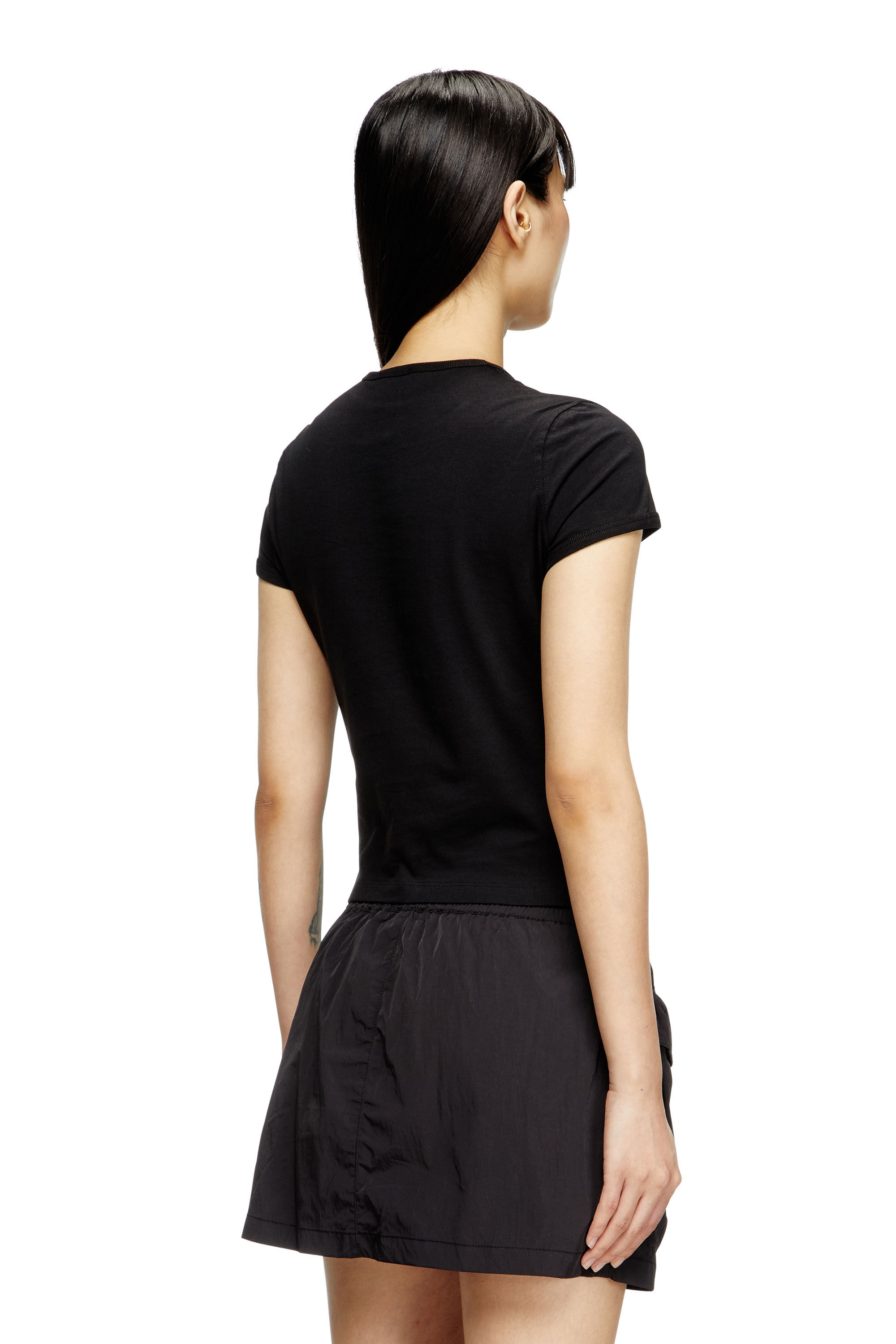 Women's Slim fit T-shirt with cut-out Oval D | Black | Diesel