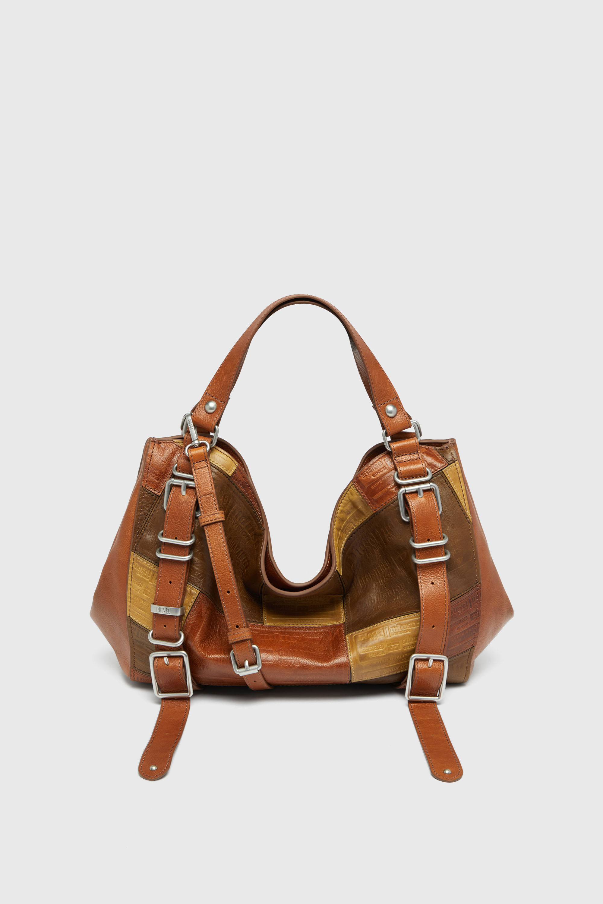 Women's D-One-Medium top-handle bag in patchwork leather | Brown