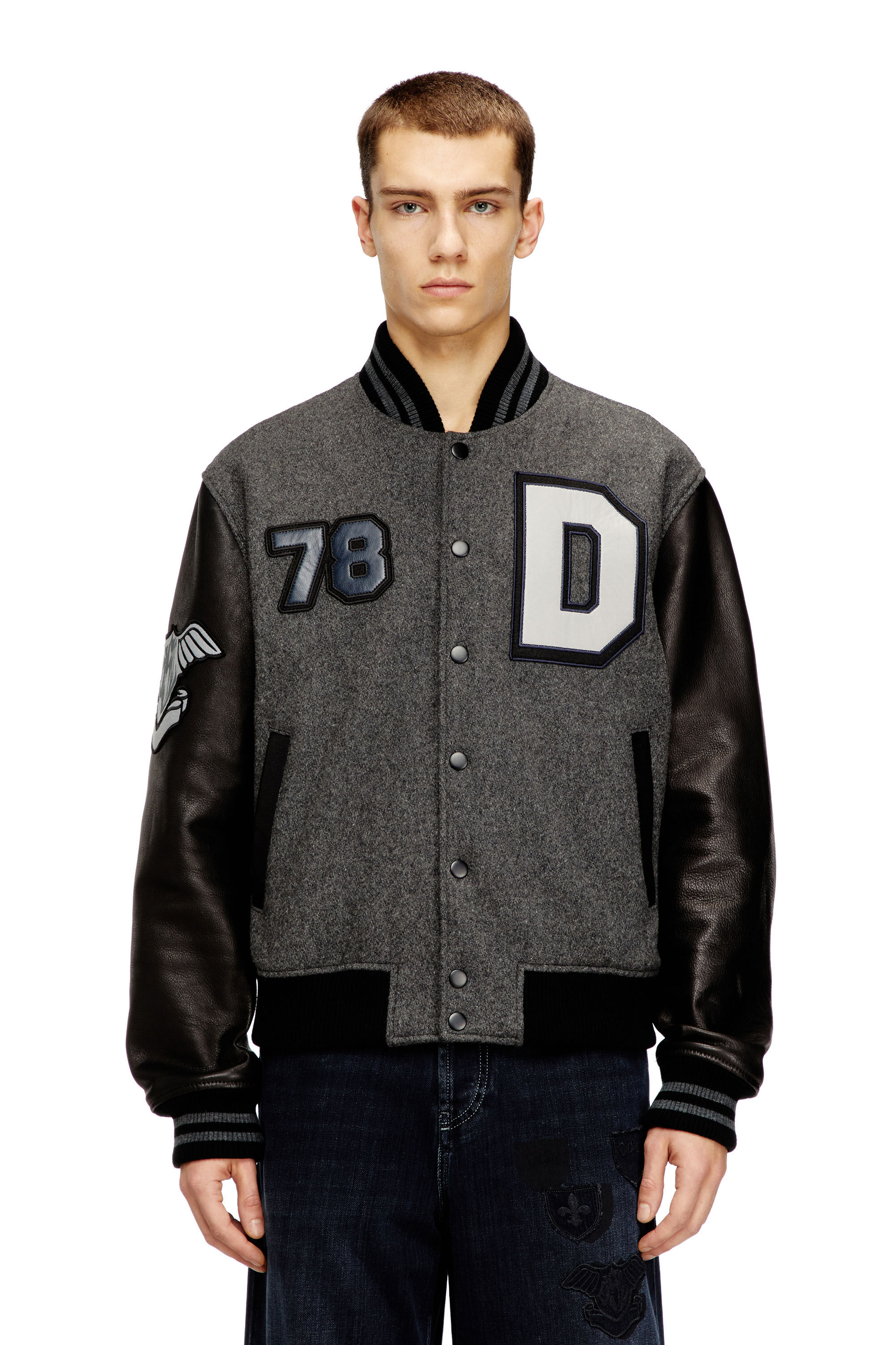 Men's Varsity jacket in wool and leather | Multicolor | Diesel US