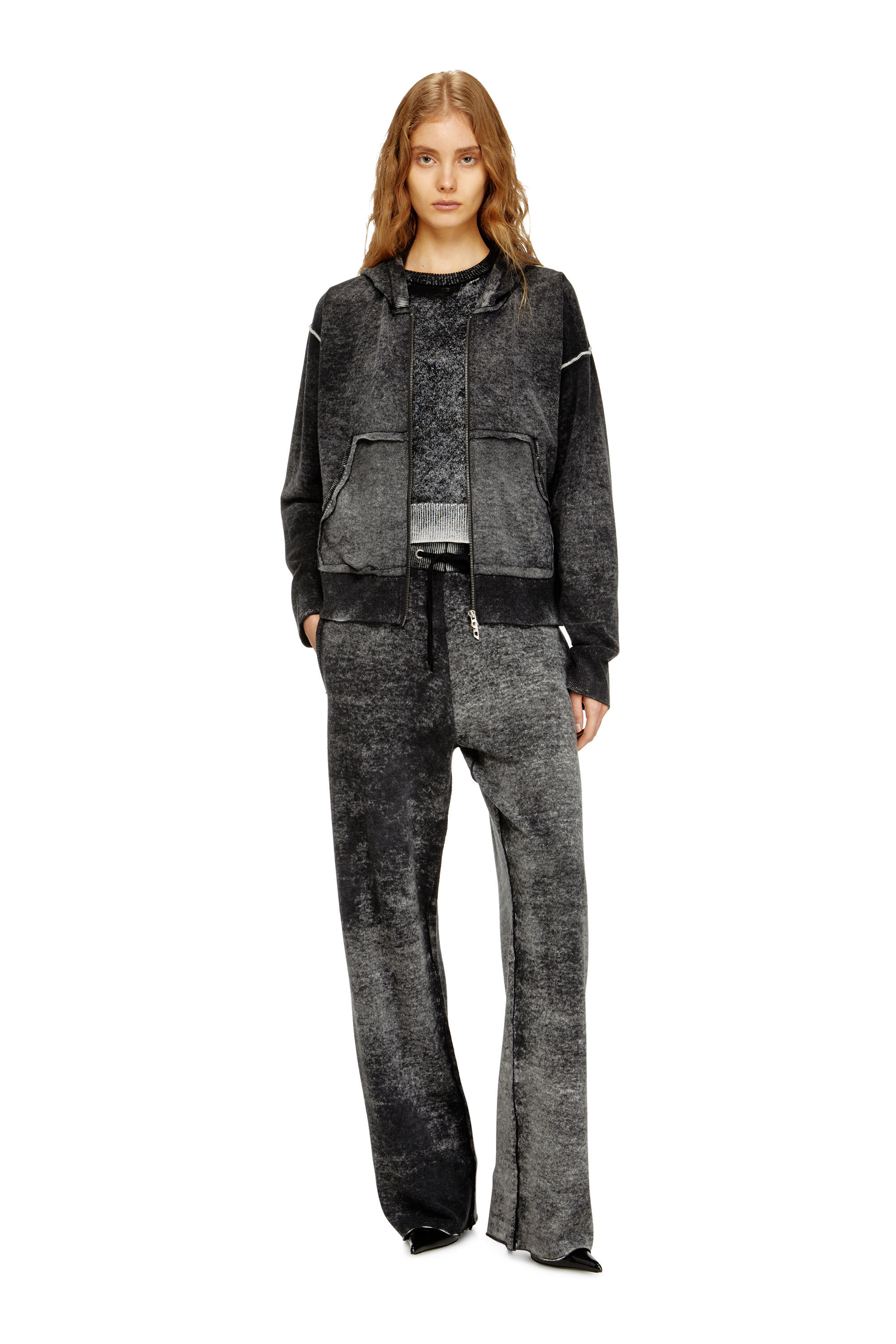 Women's Reverse-print hooded cardigan in wool | Multicolor | Diesel