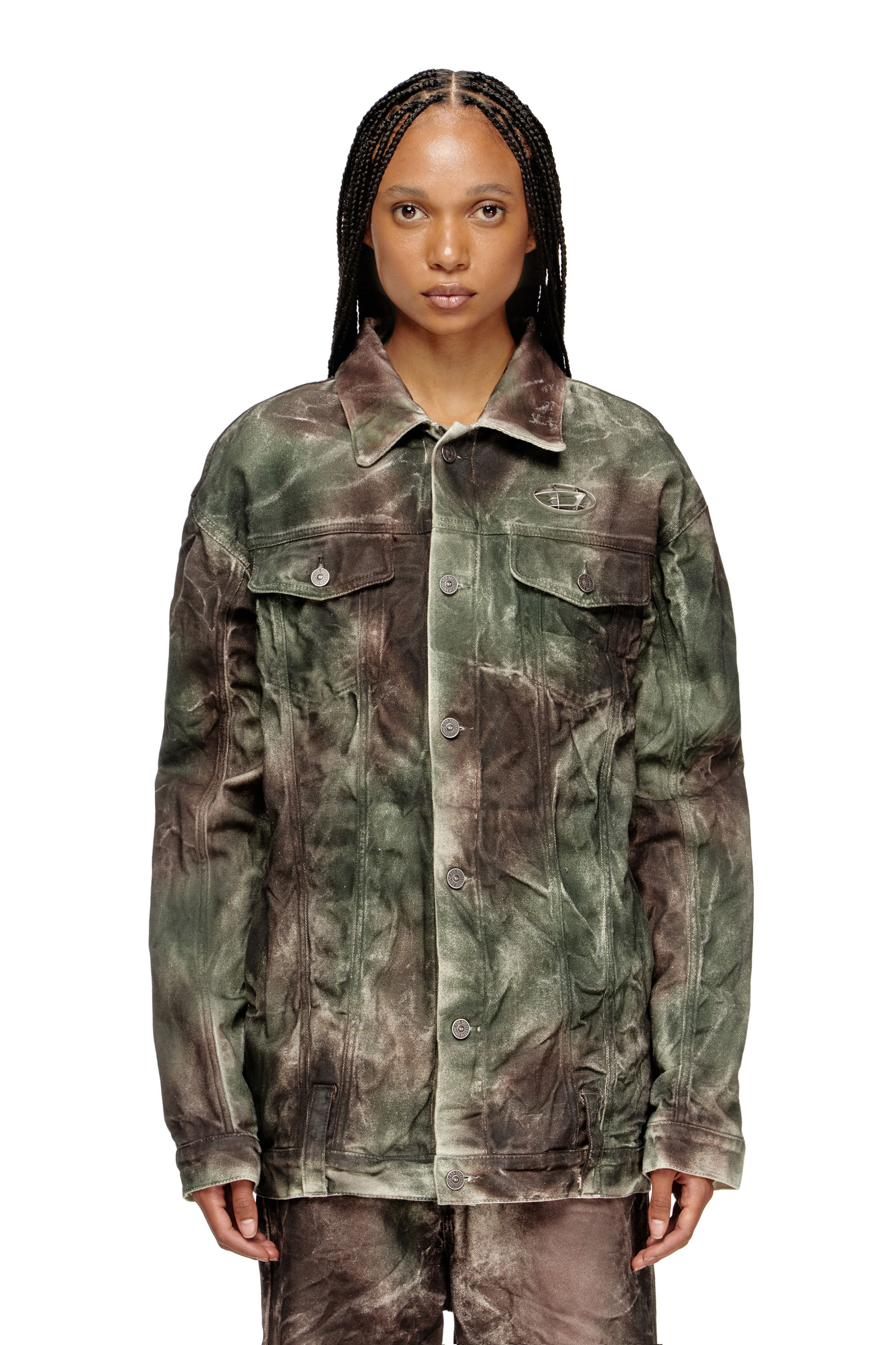 Women's Trucker jacket in crinkled camo canvas | Multicolor | Diesel