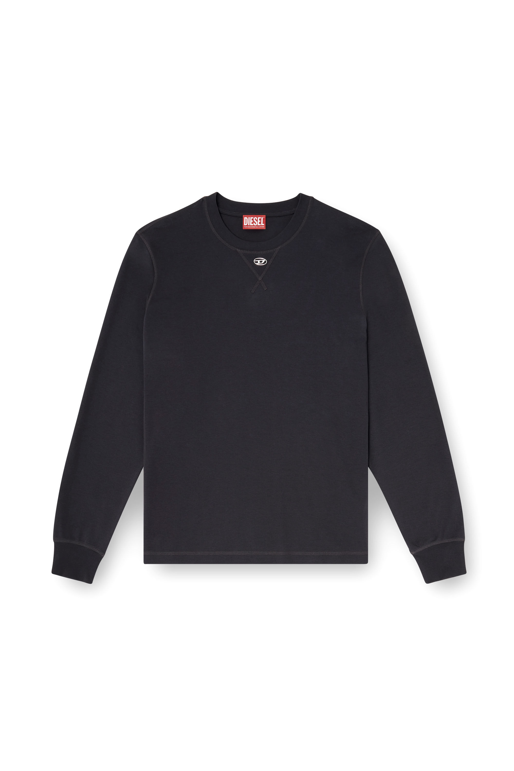 Diesel - T-MADJUST-LS-TR, Man's Cotton long-sleeve T-shirt with Oval D in Dark grey - 2