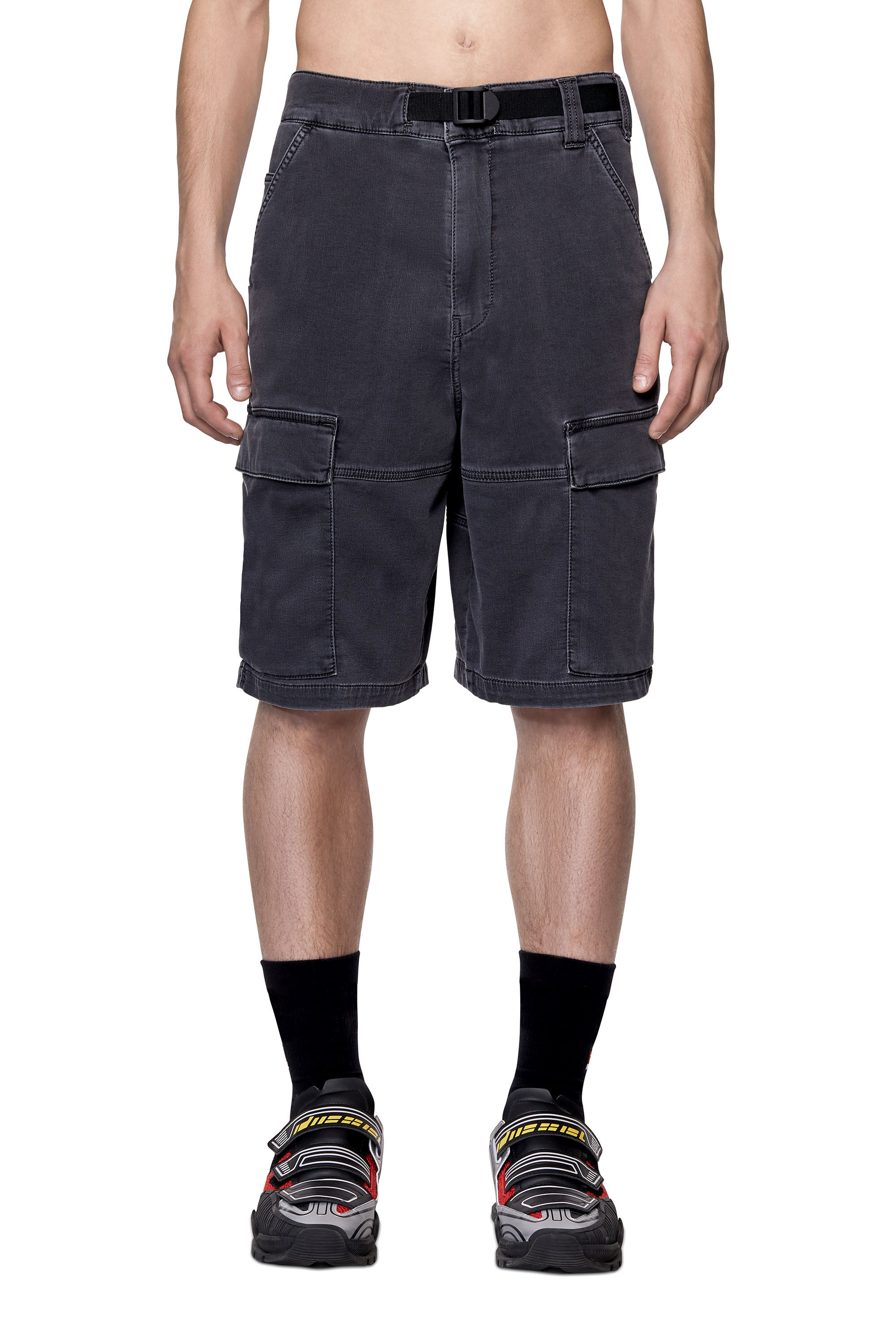 Diesel - D-KROOLEY JOGGJEANS CARGO SHORTS, Man's Cargo shorts in JoggJeans&reg; in Black/Dark grey - 4