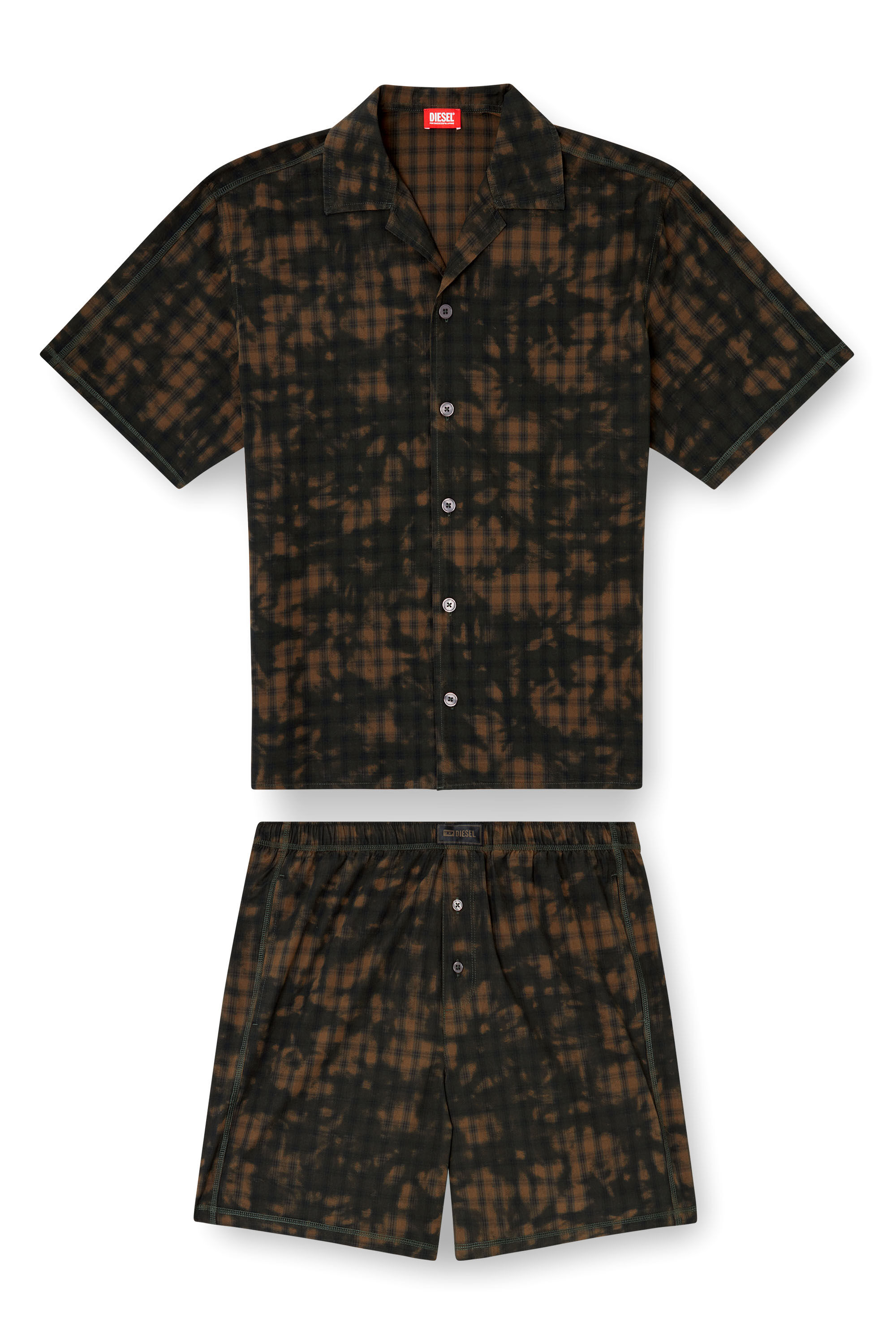 Diesel - SET-HORIEN-UTLT, Pyjama court en coton à carreaux imprimé nuageux Homme in Vert - 5