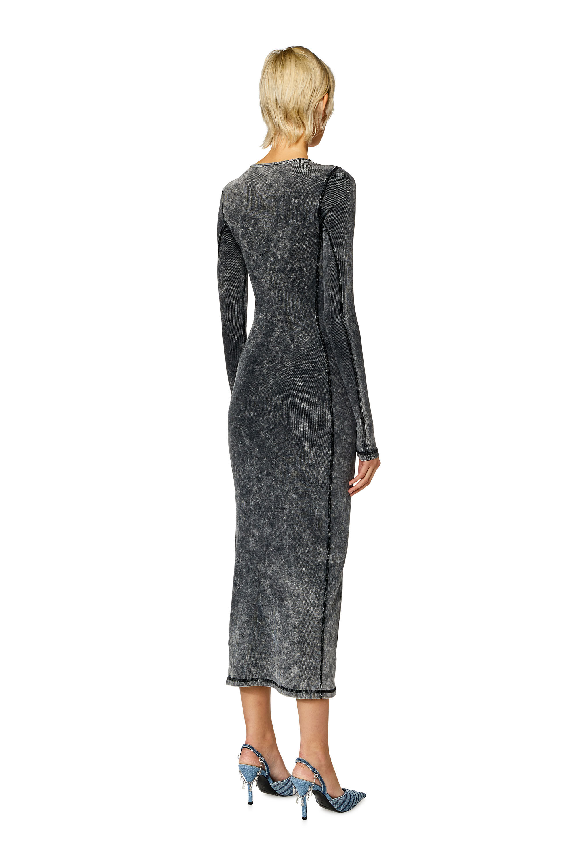 Diesel - D-CRITIC, Female's Ribbed midi dress with oval D plaque in Dark Grey - 4