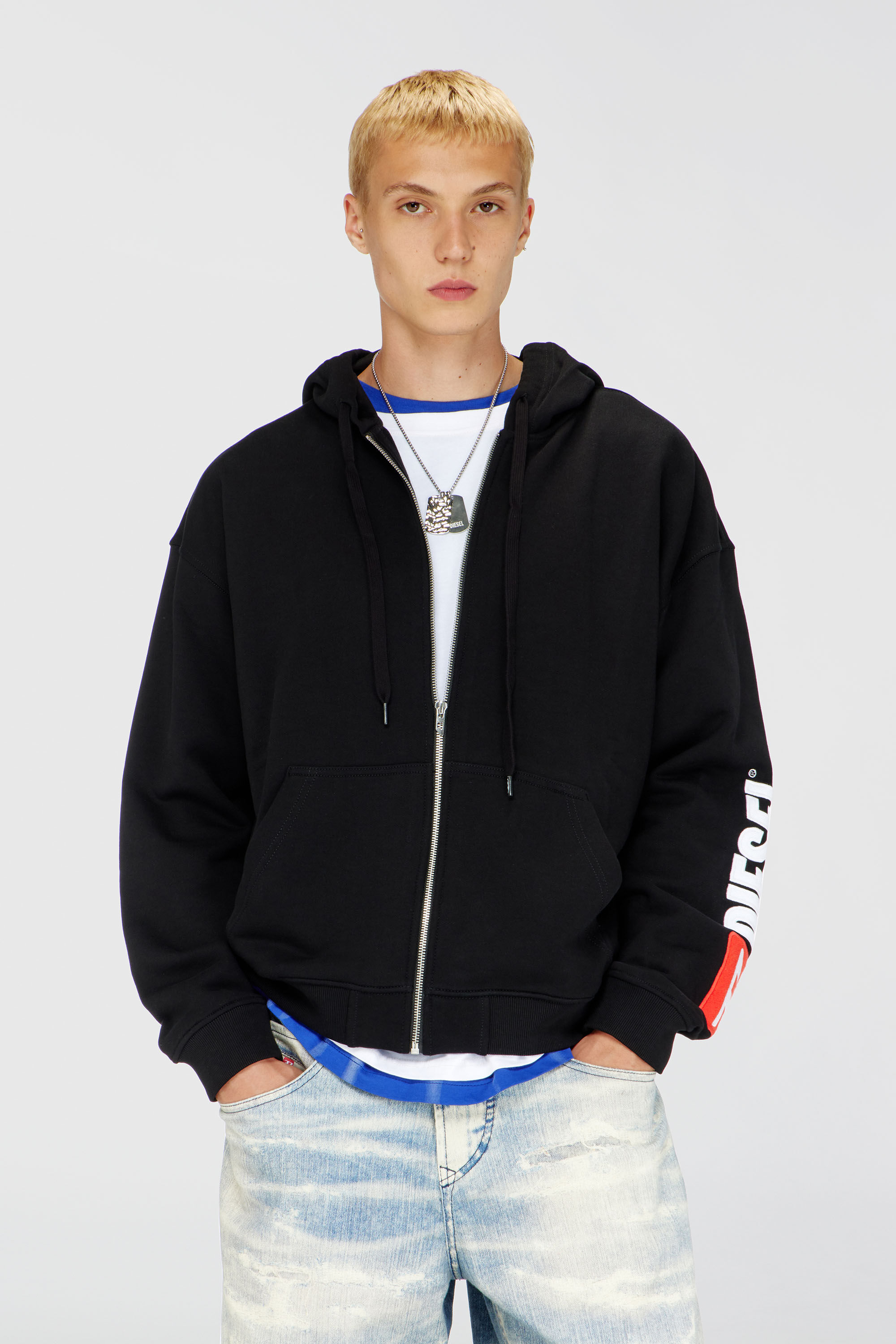 Men's Hoodie with logo patch embroidery | Black | Diesel US