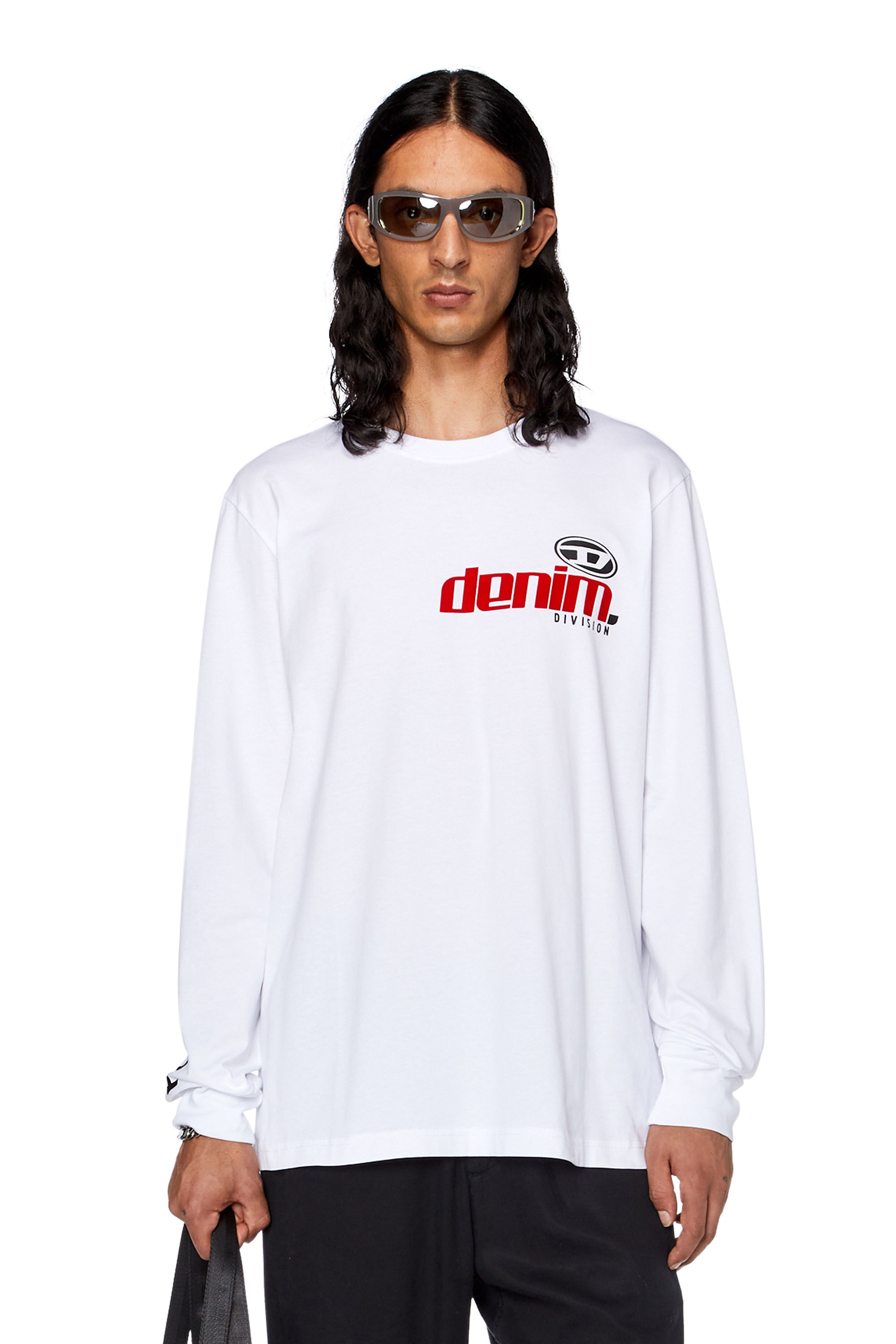 Diesel - T-JUST-LS-L5, Male's Long-sleeve T-shirt with flocked prints in White - 3