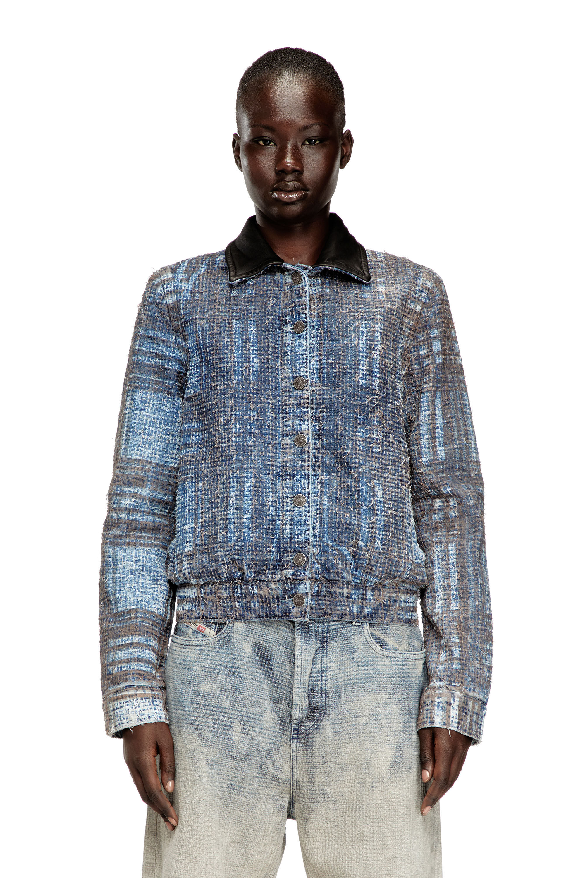 Women's Denim jacket in graphic bouclé denim | Blue | Diesel