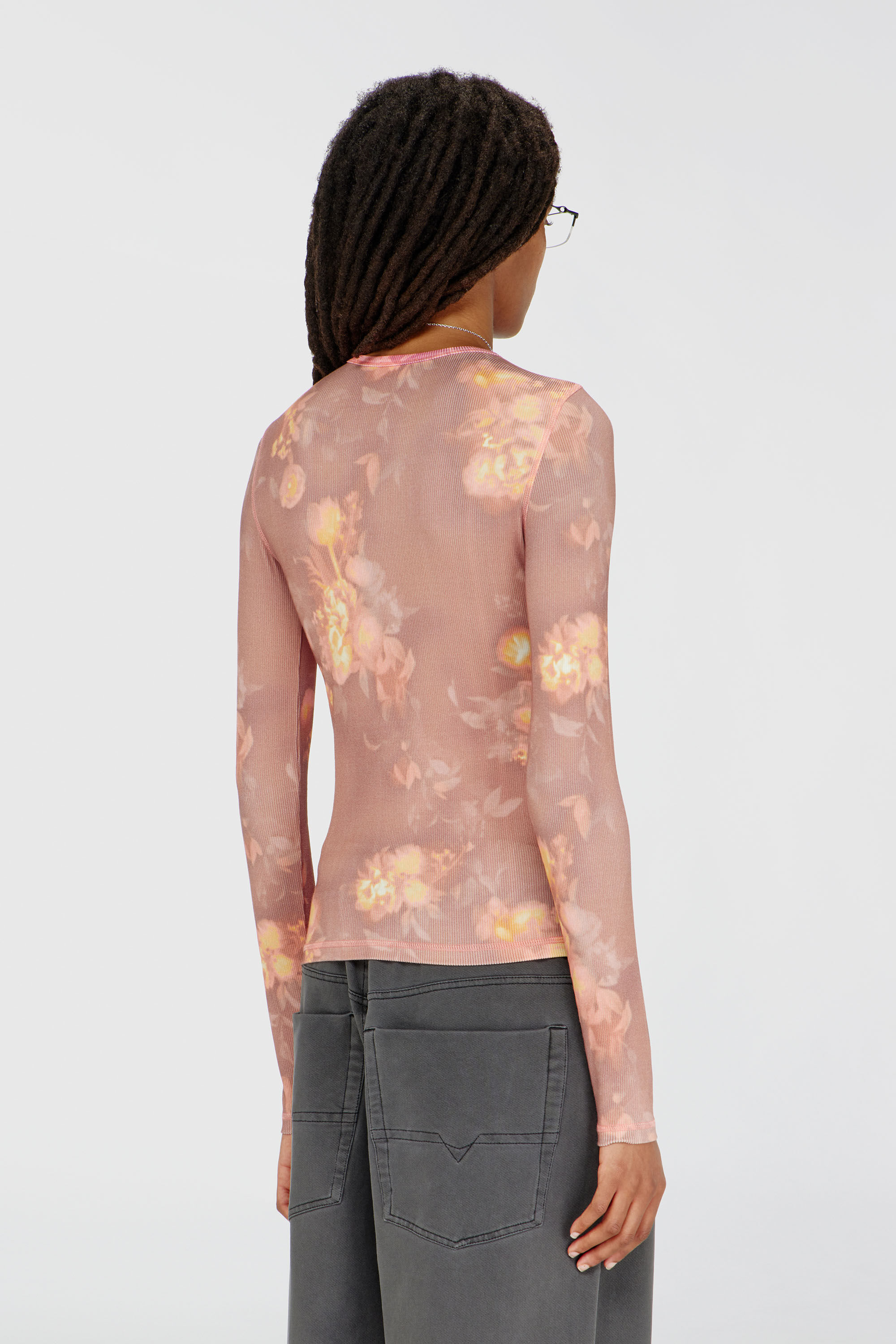 Women's Top in floral-print ribbed jersey | Pink | Diesel {{Country}}