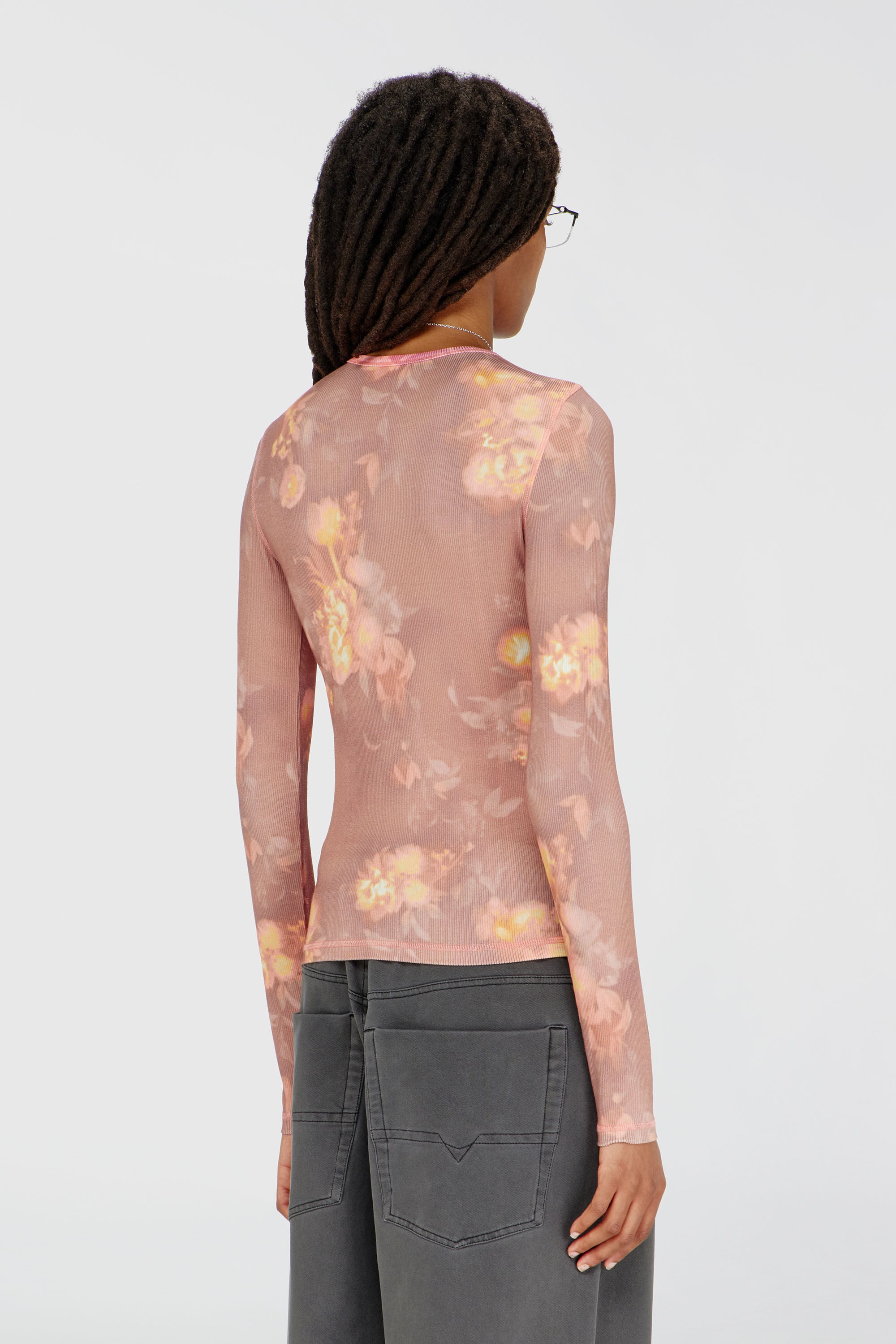 Diesel - T-MOKY-LS, Female's Top in floral-print ribbed jersey in Pink - 4