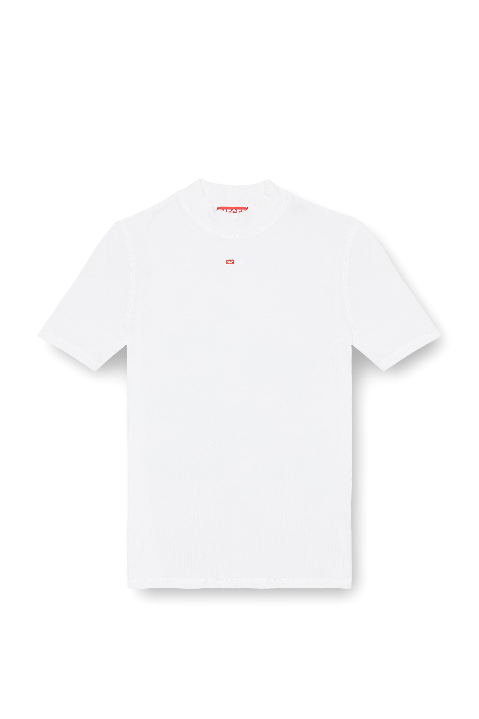 Diesel - T-MOKKY-MICRODIV, Female's Ribbed T-shirt with mock neck in White - 2