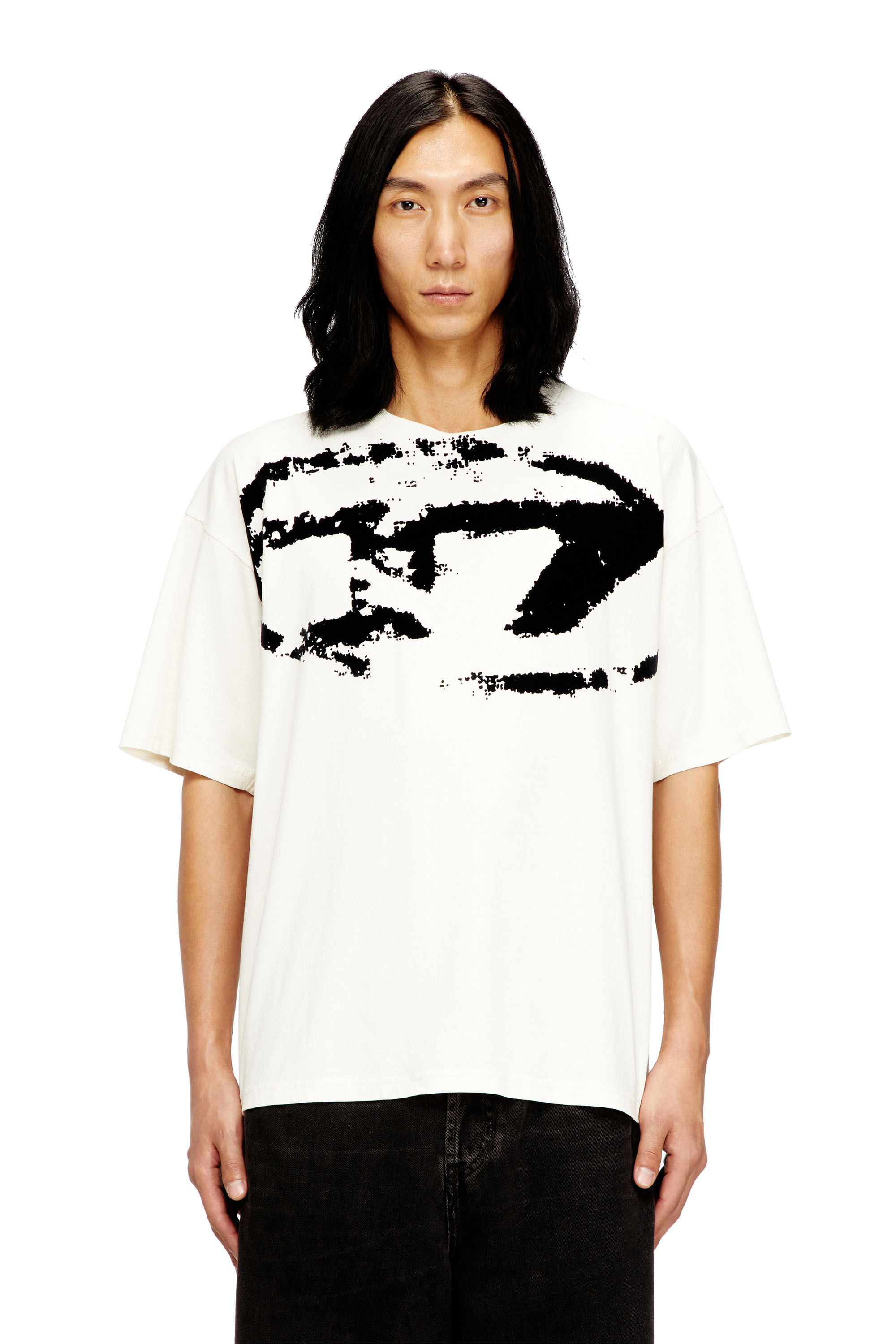 Men's T-shirt with distressed flocked logo | White | Diesel