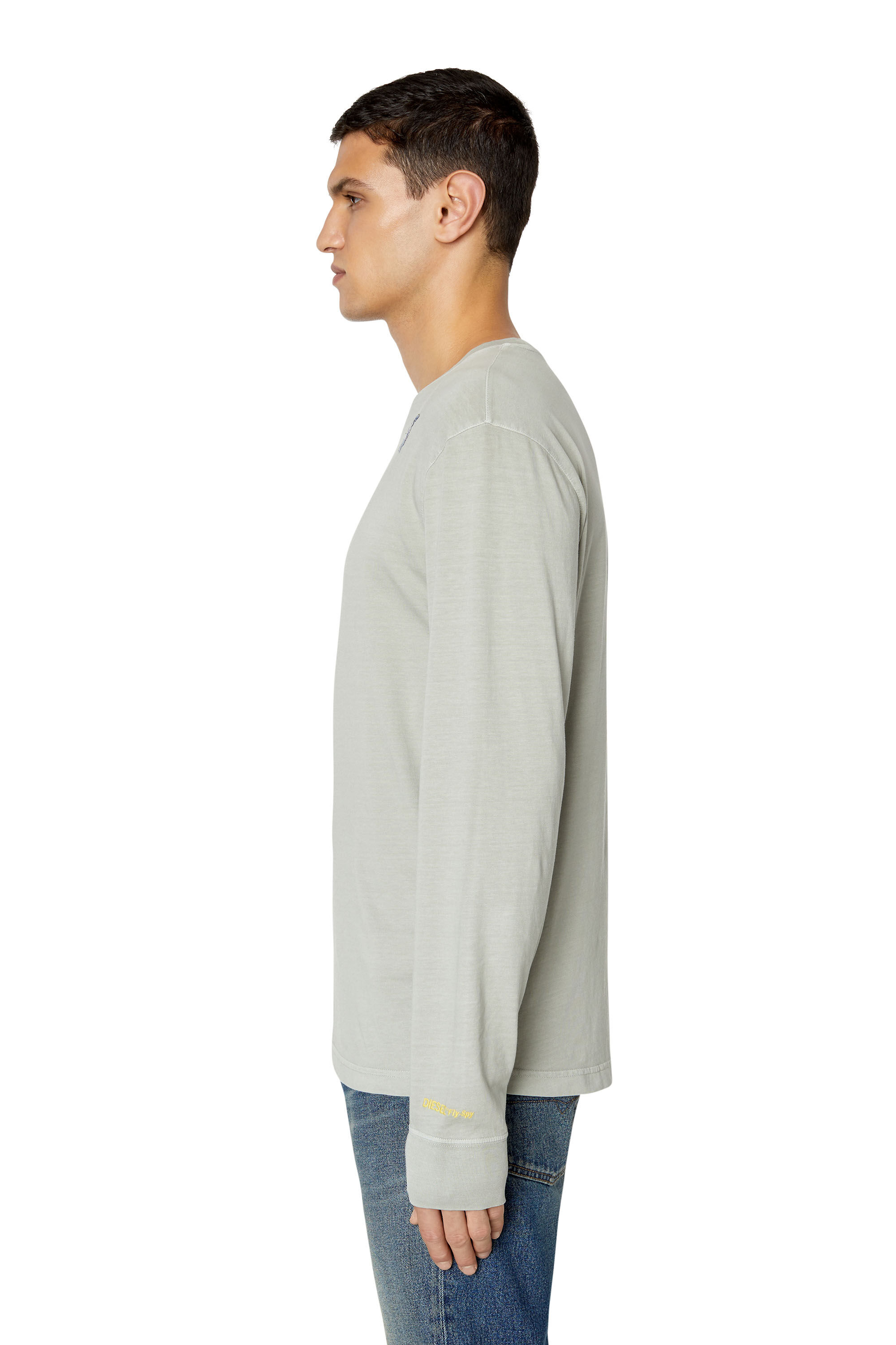 Diesel - T-JUST-LS-E10, T-shirt à manches longues avec mouche brodée Homme in Gris - 6