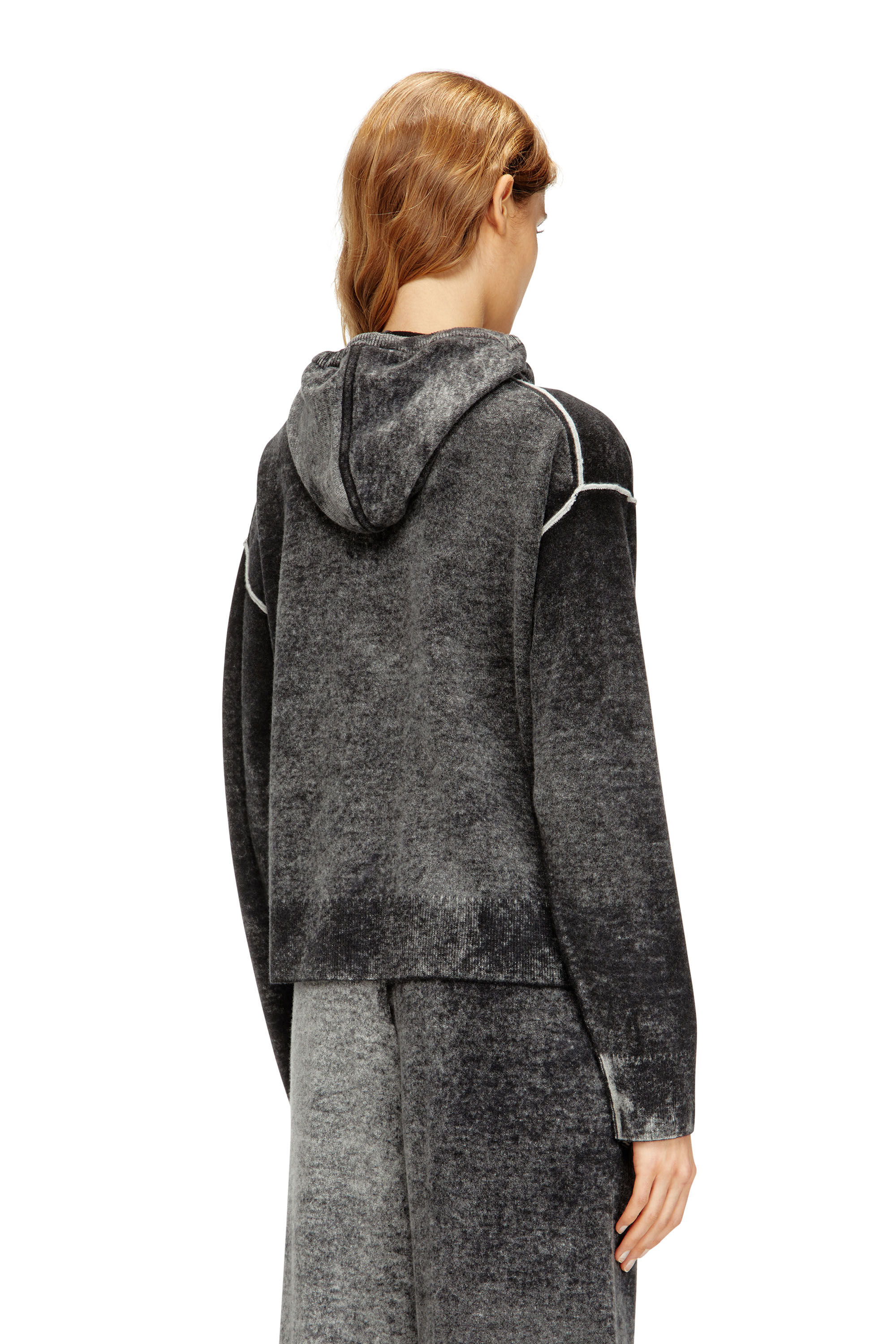 Women's Reverse-print hooded cardigan in wool | Multicolor