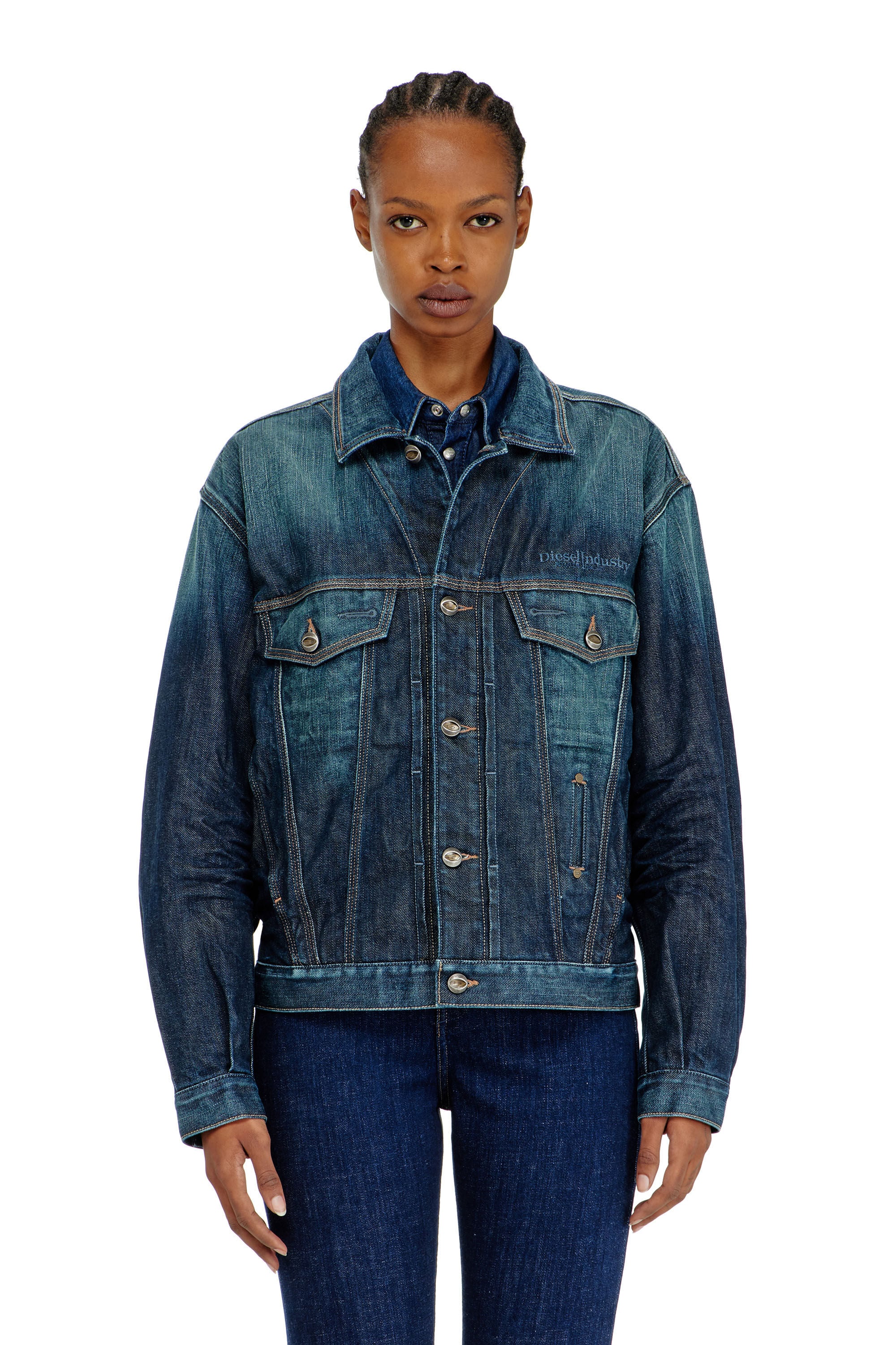 Women's Trucker jacket in selvedge denim | Blue | Diesel {{Country}}