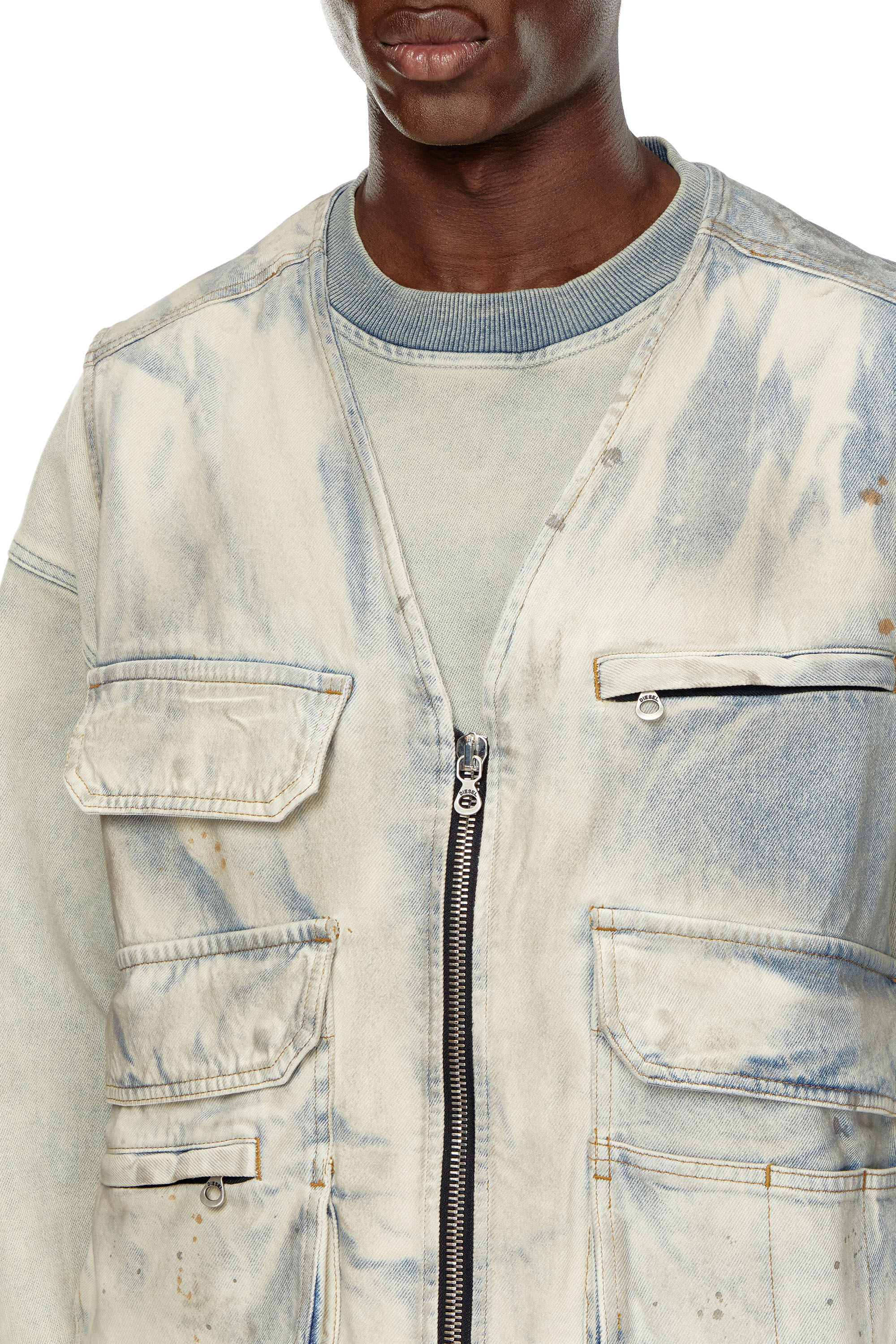 Diesel - D-SAMP-S, Male's Sleeveless jacket in solarised denim in Blue/White - 4