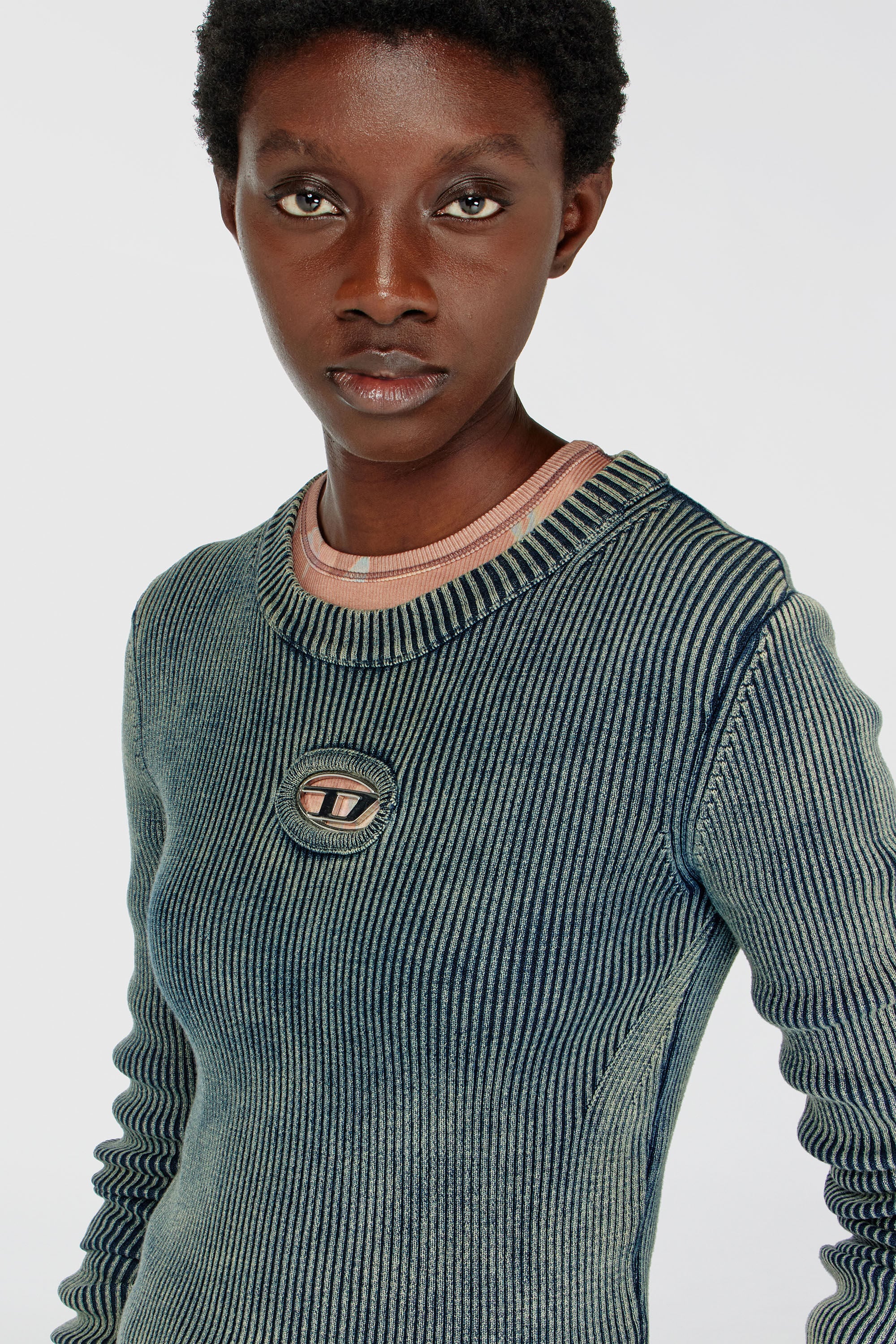 Diesel - M-ANCHOR-A, Woman's Rib-knit top with Oval D in Dark Blue - 4