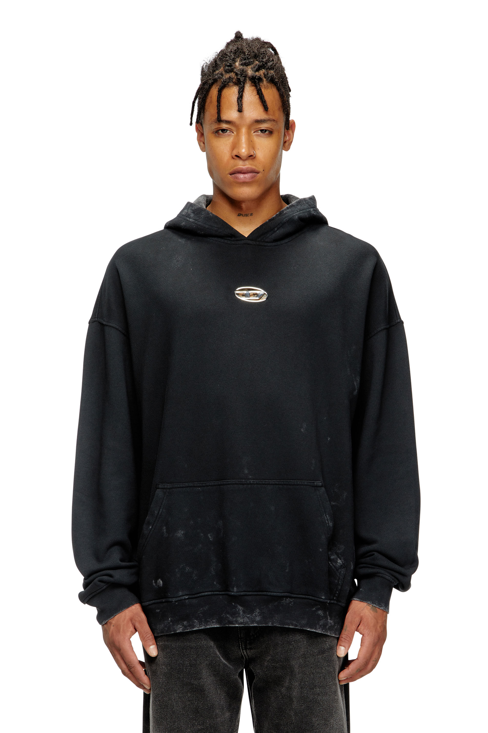 Diesel - S-BOXT-HOOD-T10, Male's Hoodie with cut-out metal Oval D in Black - 3