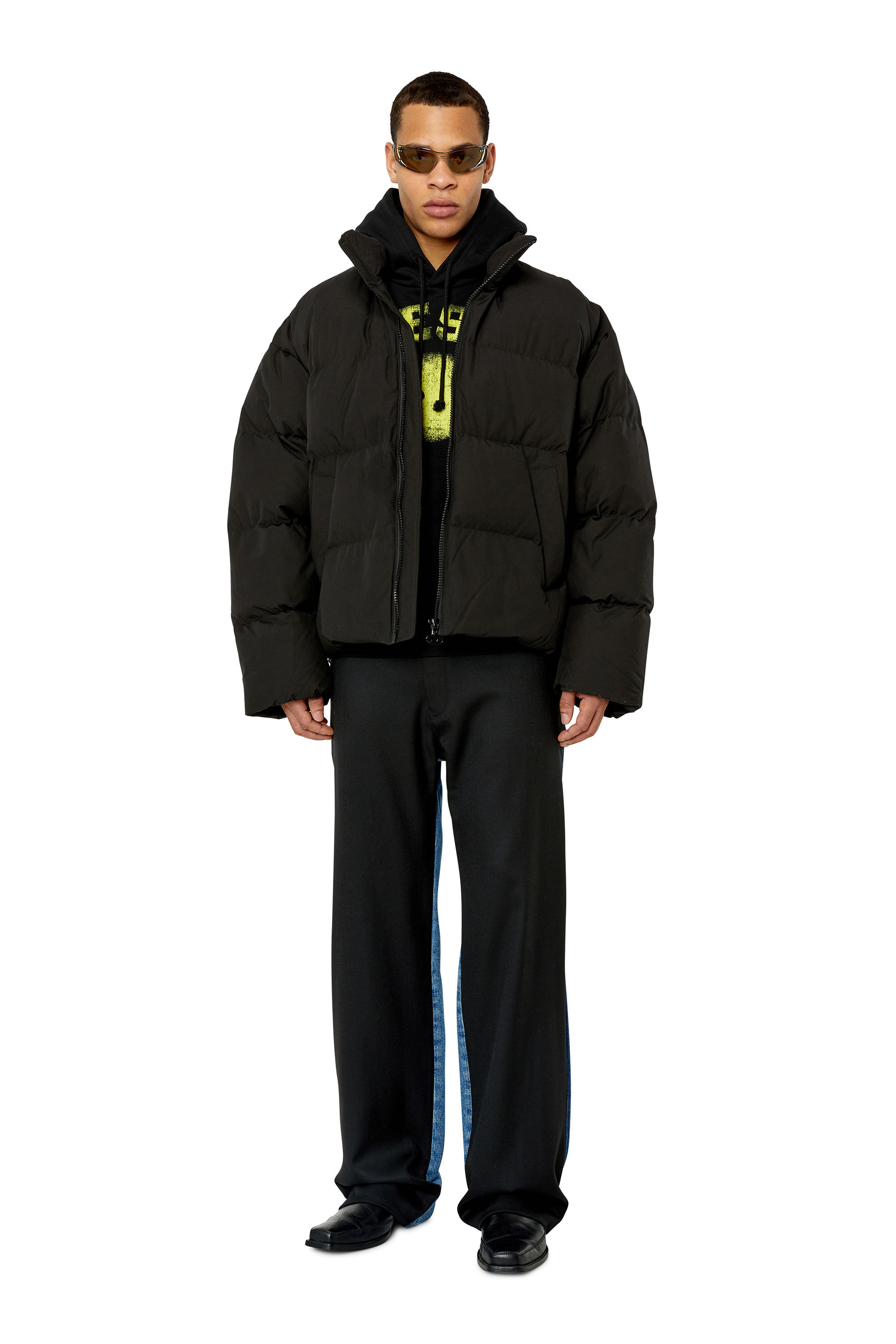 Diesel - W-OVAL, Male's Oversized down jacket with mega logo in Black - 1