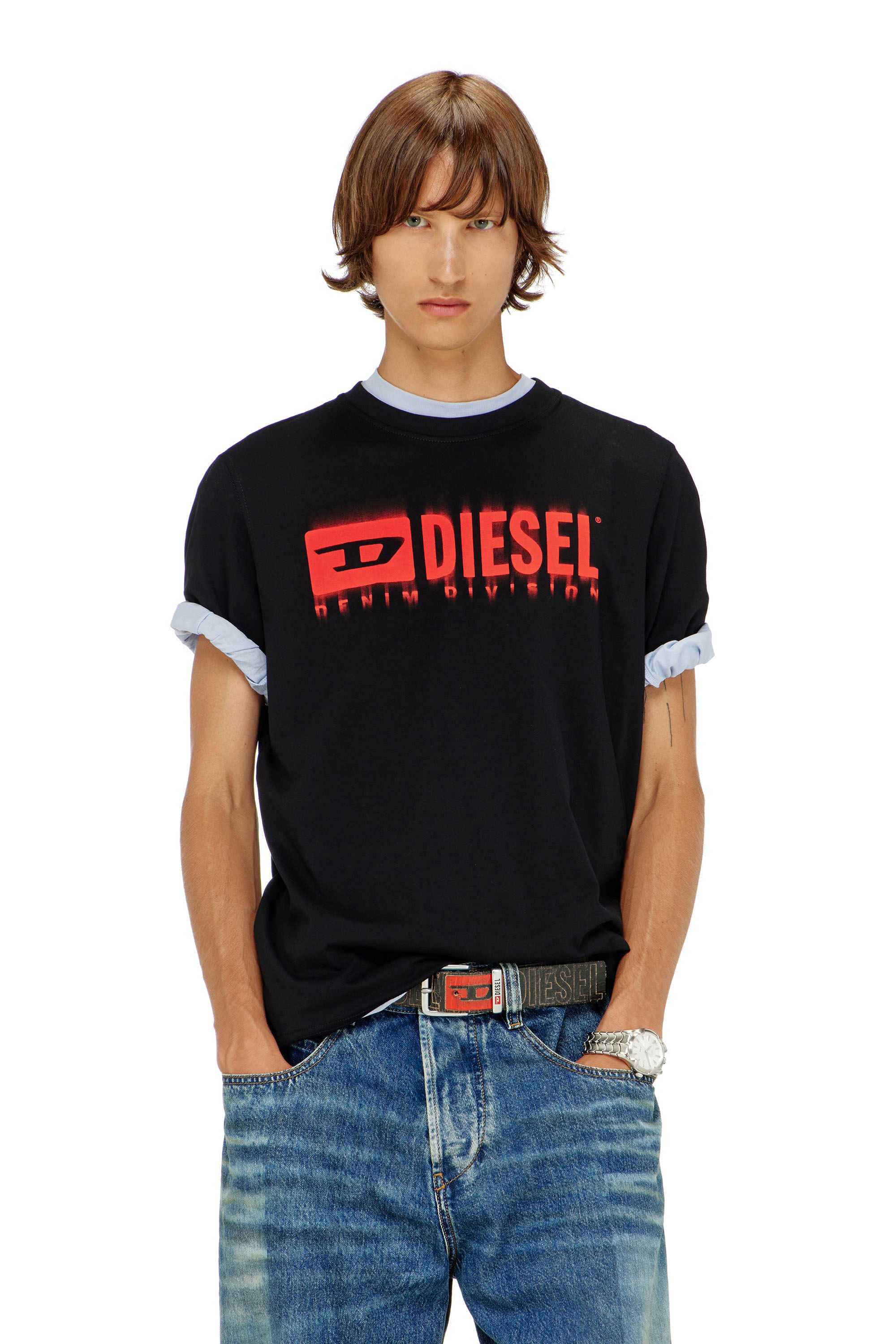Diesel - T-ADJUST-Q7, Man's T-shirt with blurry Diesel logo in Black - 2