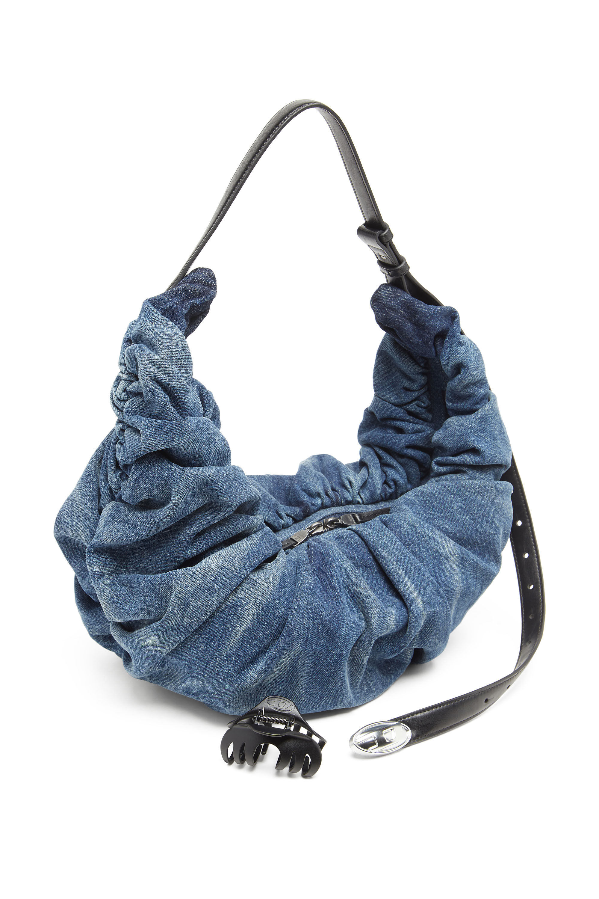 Women's Grab-D-Large scrunched hobo bag in treated denim | Blue
