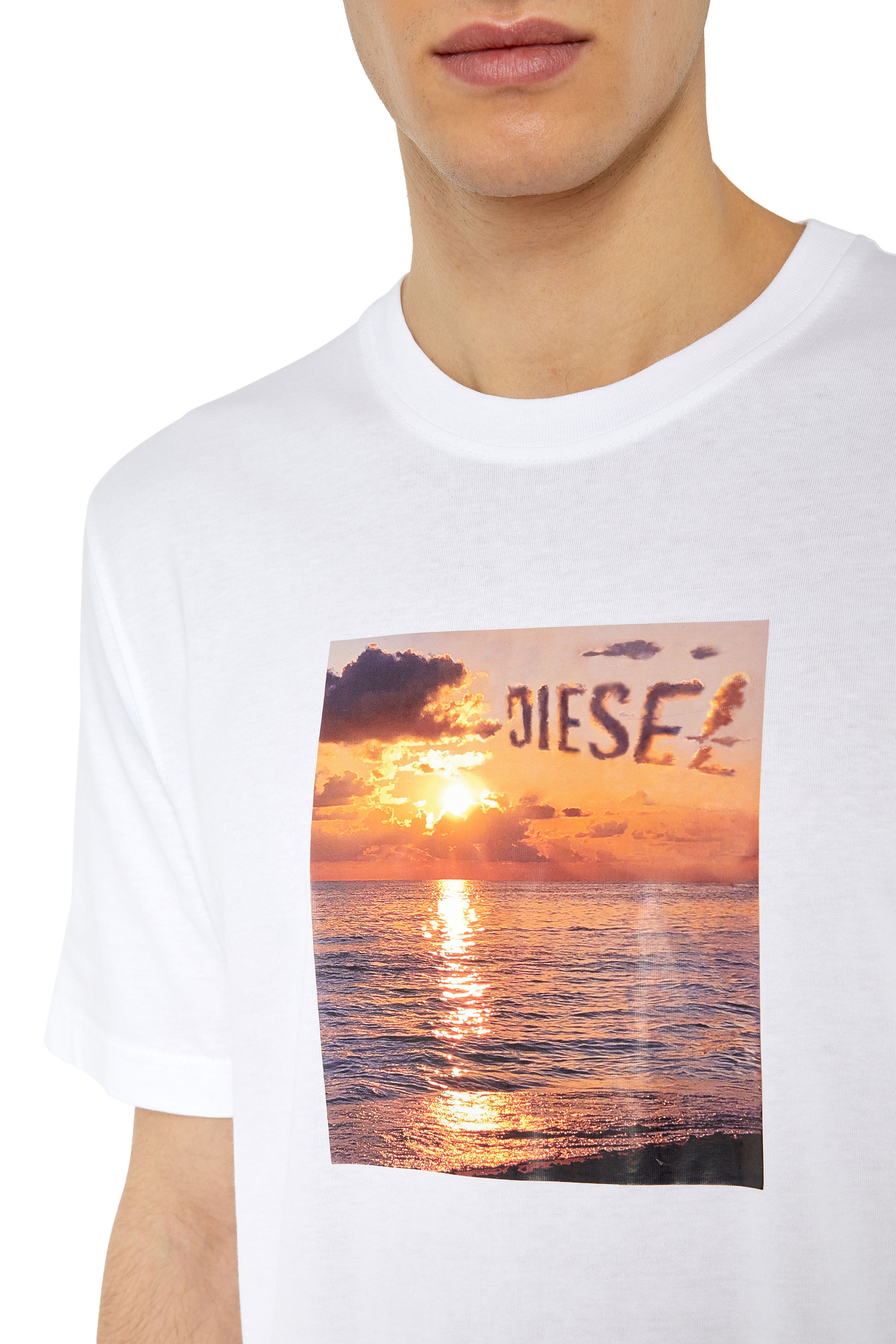 Diesel - T-JUST-G24, Male's T-shirt with Diesel sunset print in White - 3