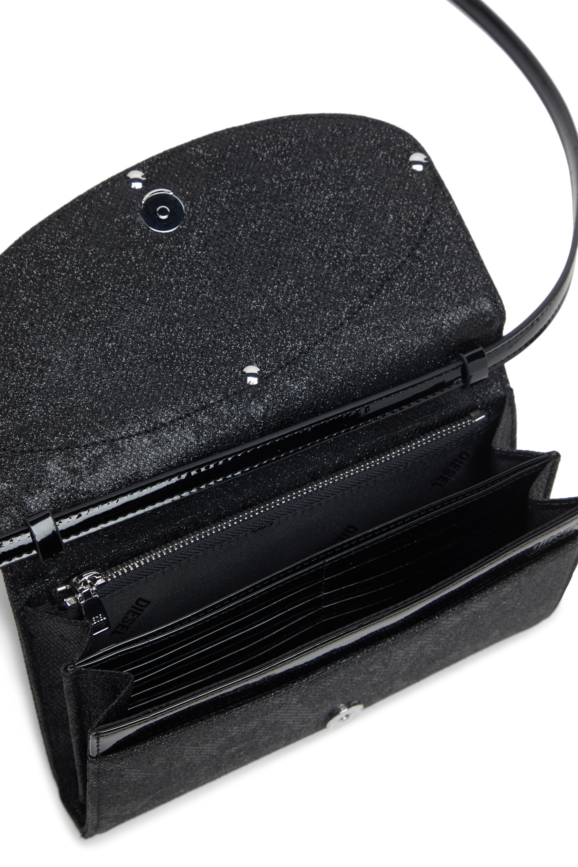 Diesel - 1DR WALLET STRAP, Female's Wallet purse in glitter-camo Lurex in Black - 4
