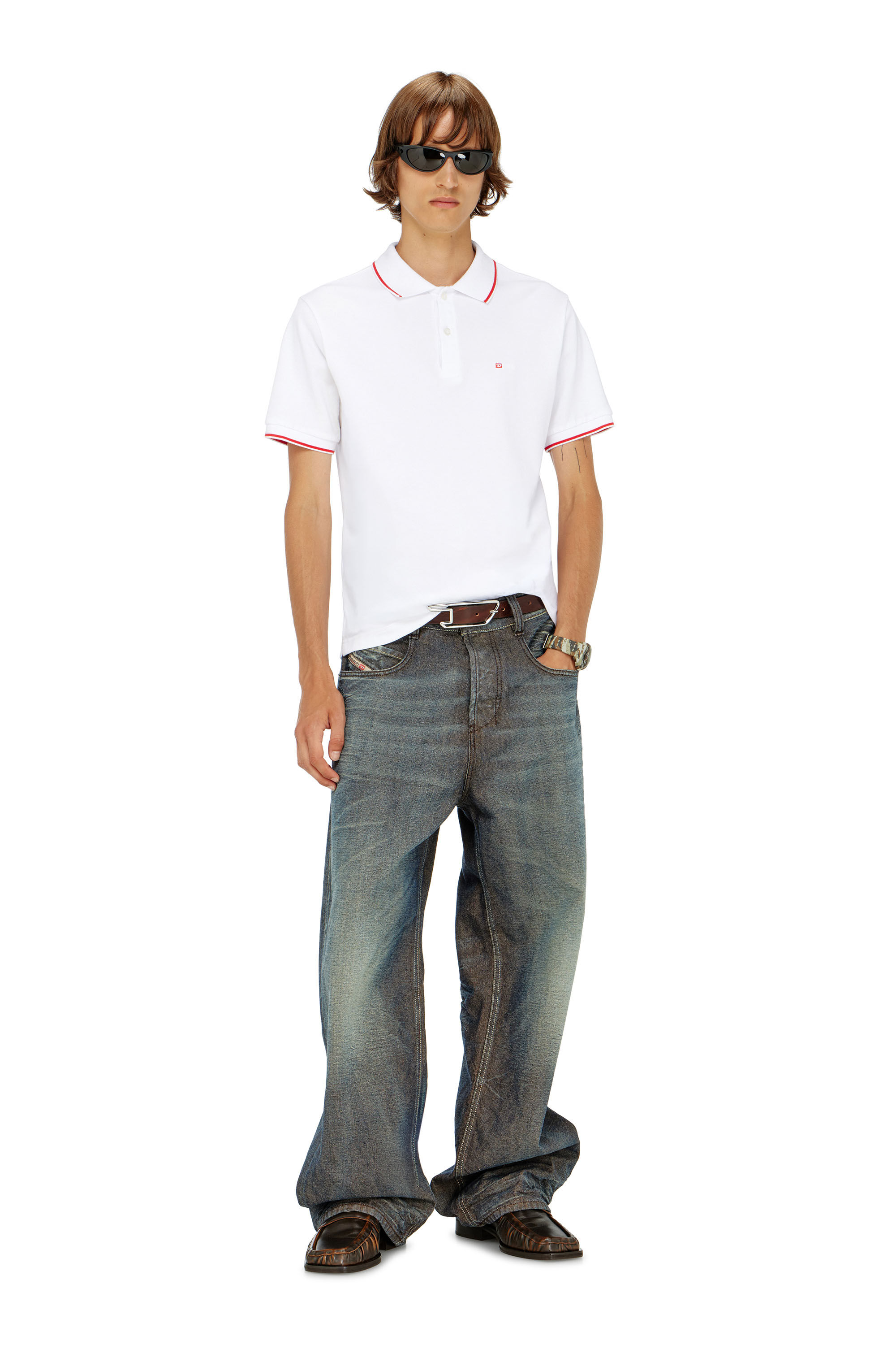 Diesel - T-FERRY-MICRODIV, Polo con peque&ntilde;o bordado Diesel Hombre in Blanco - 1