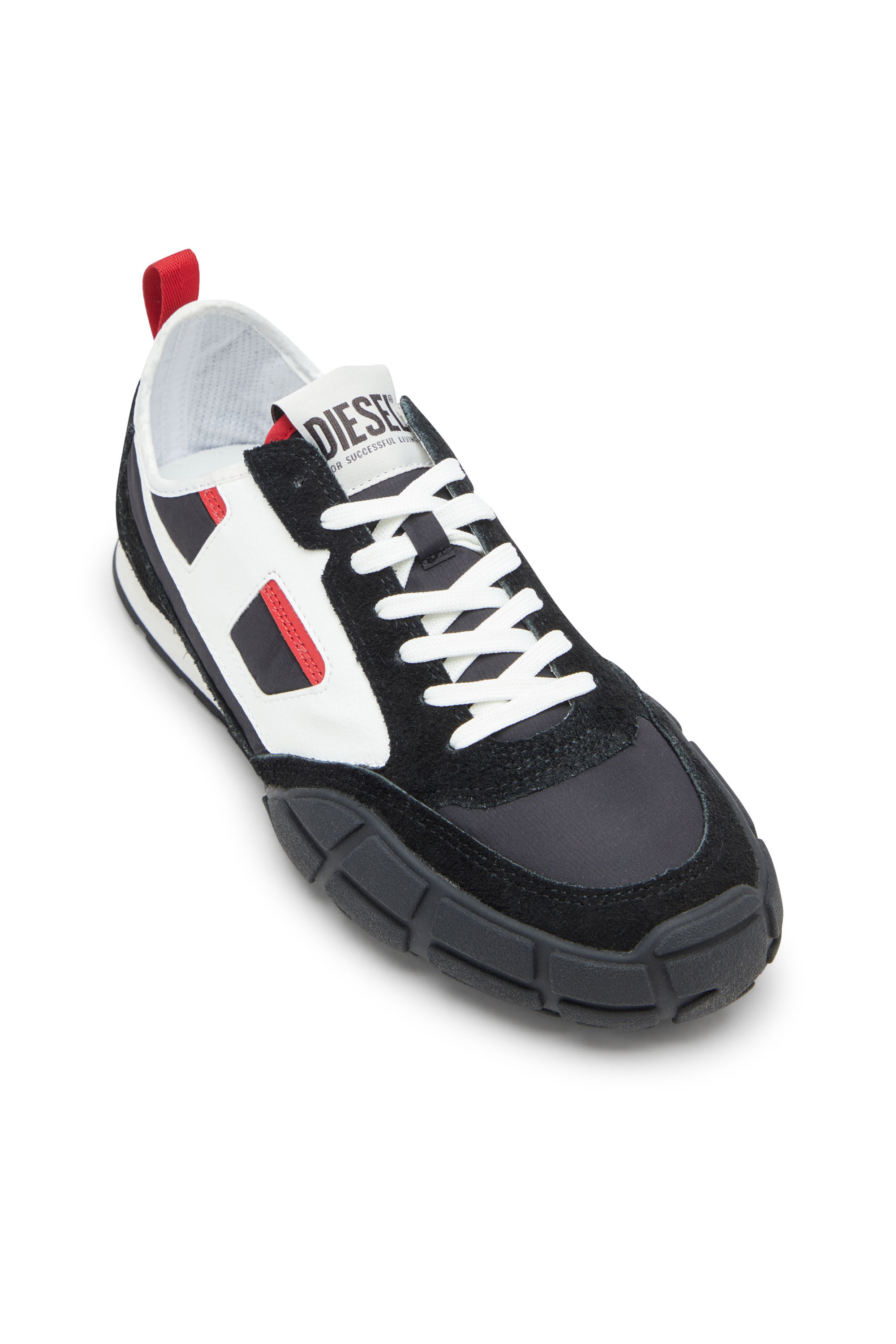 Diesel - S-PAGODHA LOW, Male's S-Pagodha-Sneakers in leather, suede and ripstop in Black/Red - 6