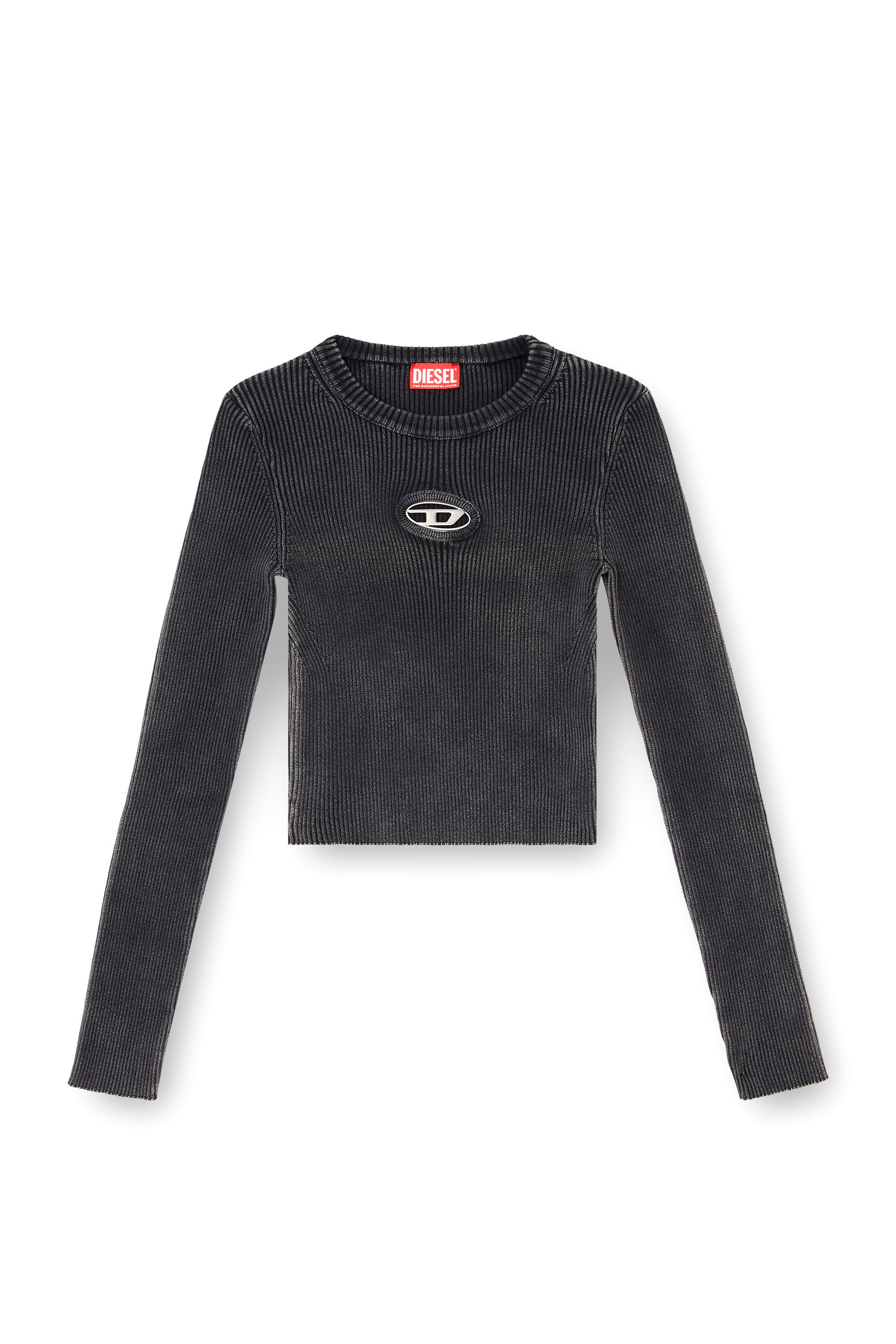 Women's Cropped jumper with cut-out logo | Black | Diesel
