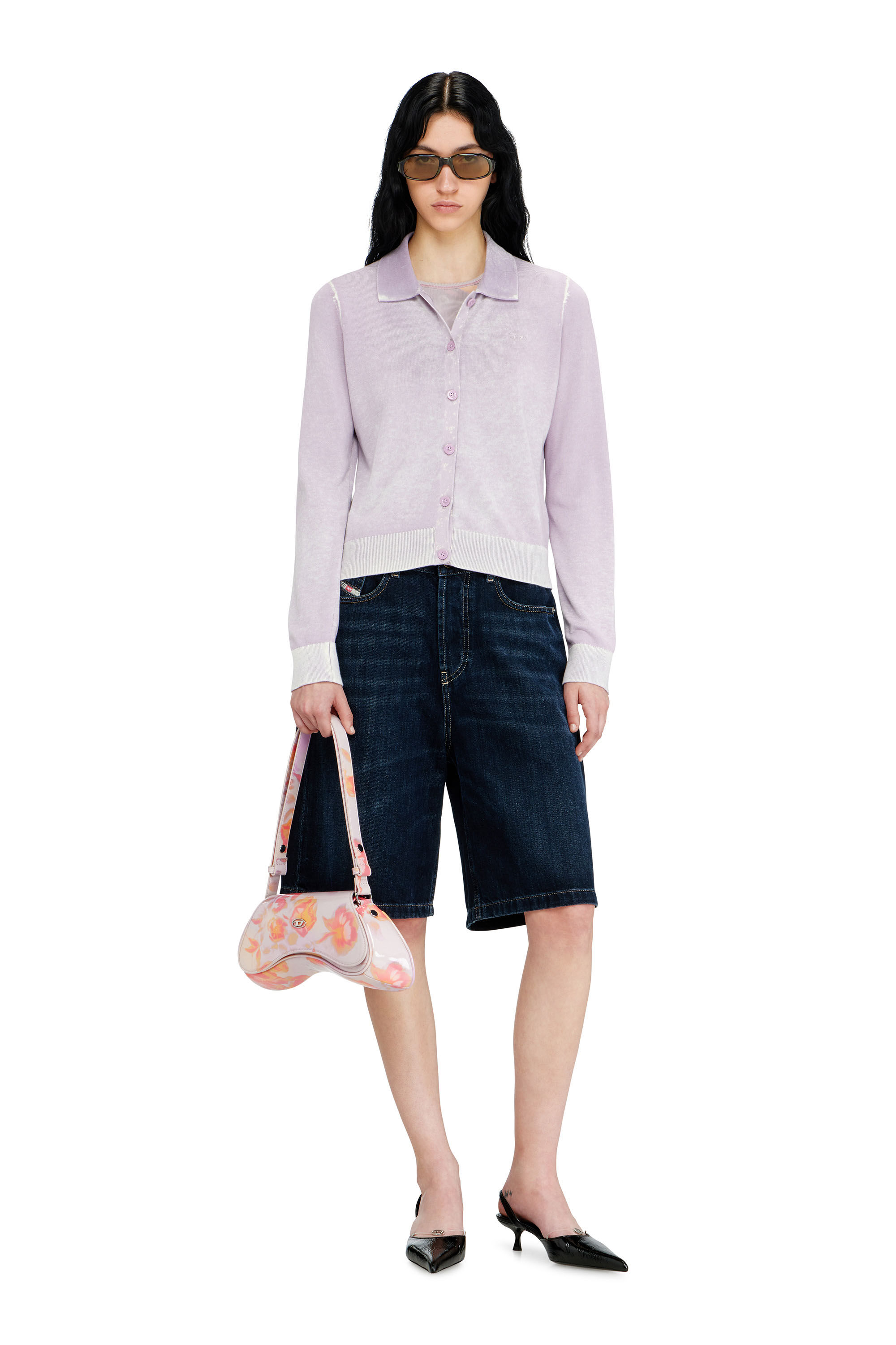 Diesel - M-LOREN, Woman's Cardigan with faded reverse print in Lilac - 1