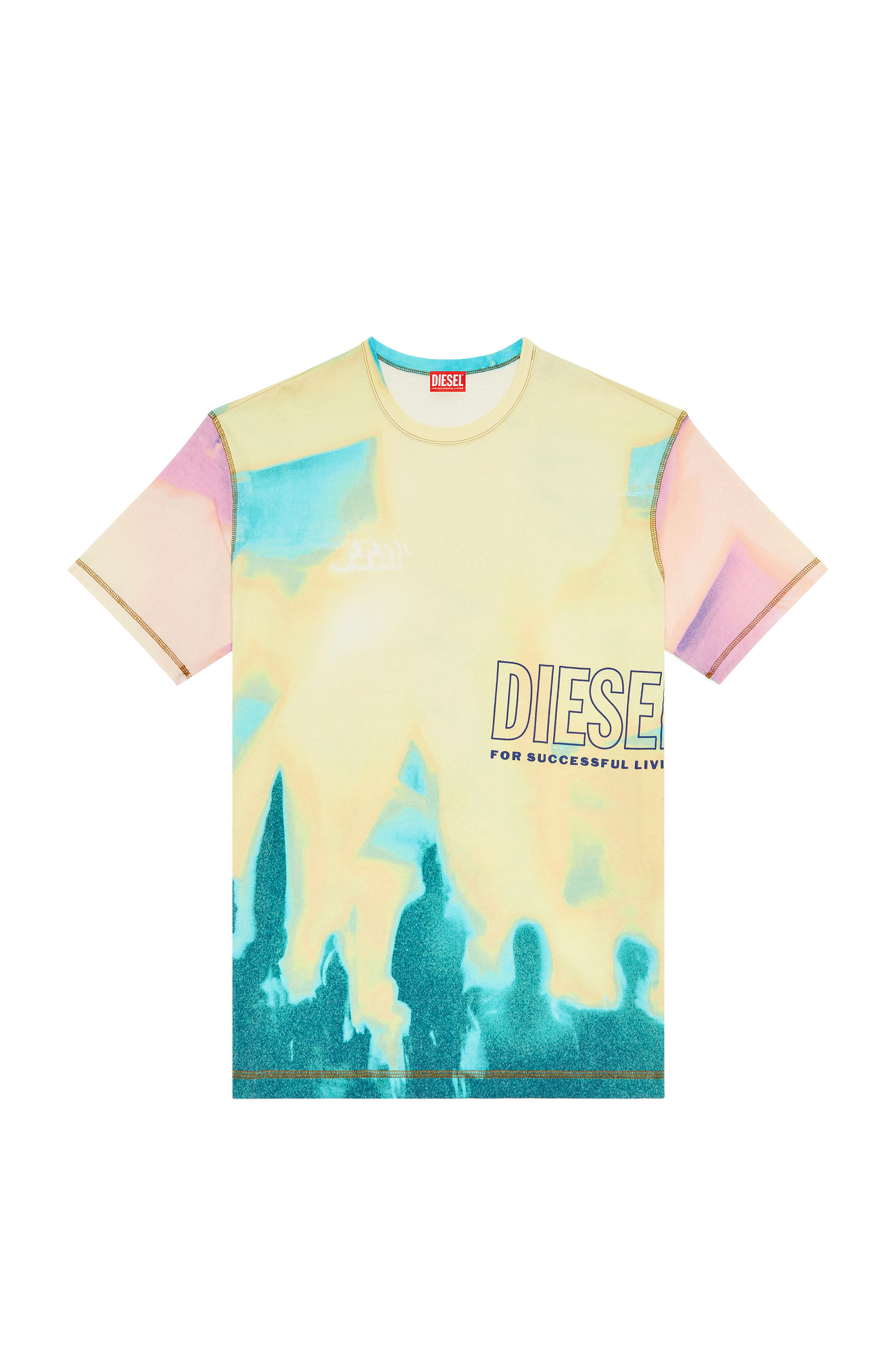 Diesel - T-WASH-COLOR, T-shirt avec imprimé pastel délavé Homme in Jaune - 2