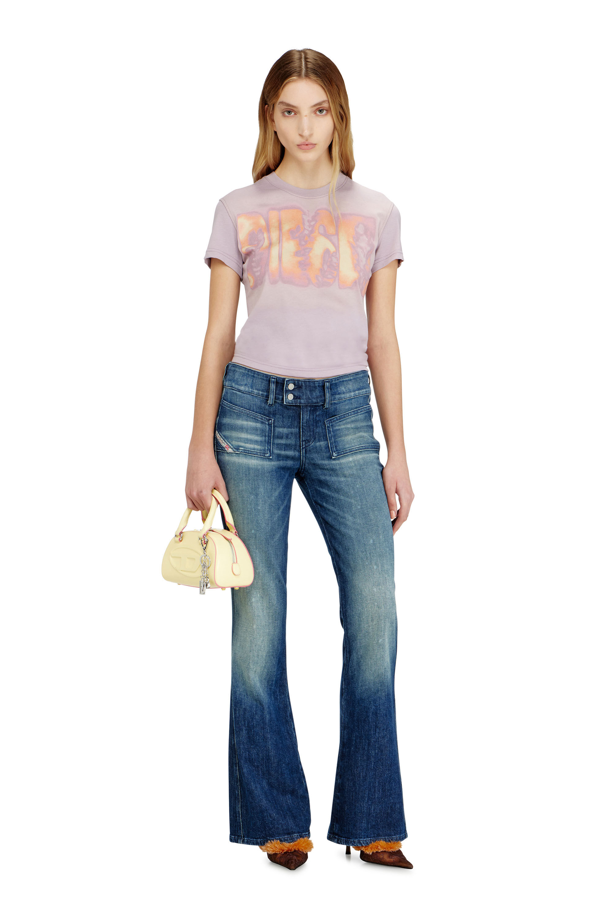 Women's Slim jersey T-shirt with graphic print | Violet | Diesel
