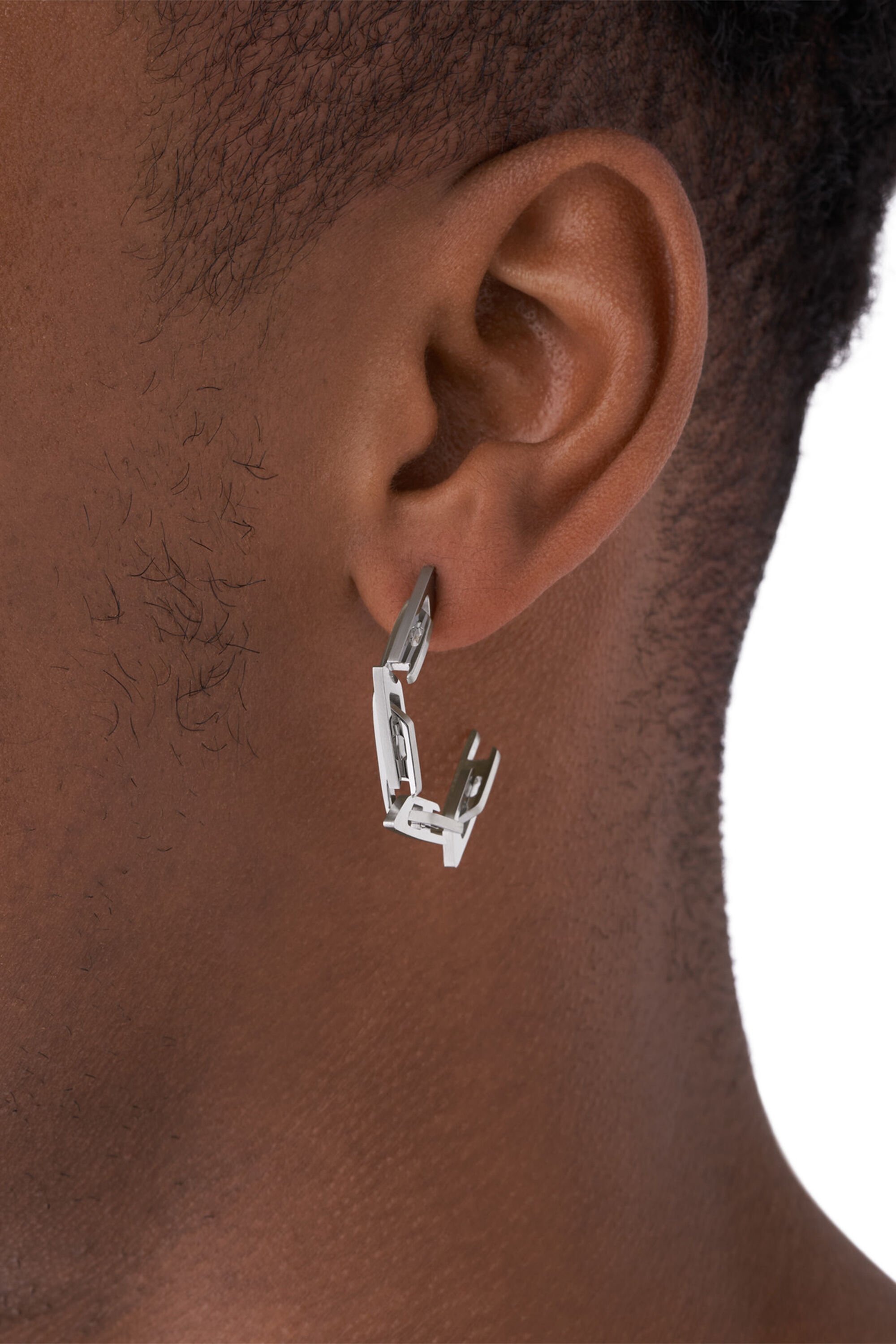 Diesel - DX1375, Boucles d'oreilles créoles avec logo D en acier inoxydable Mixte in Gris argenté - 4