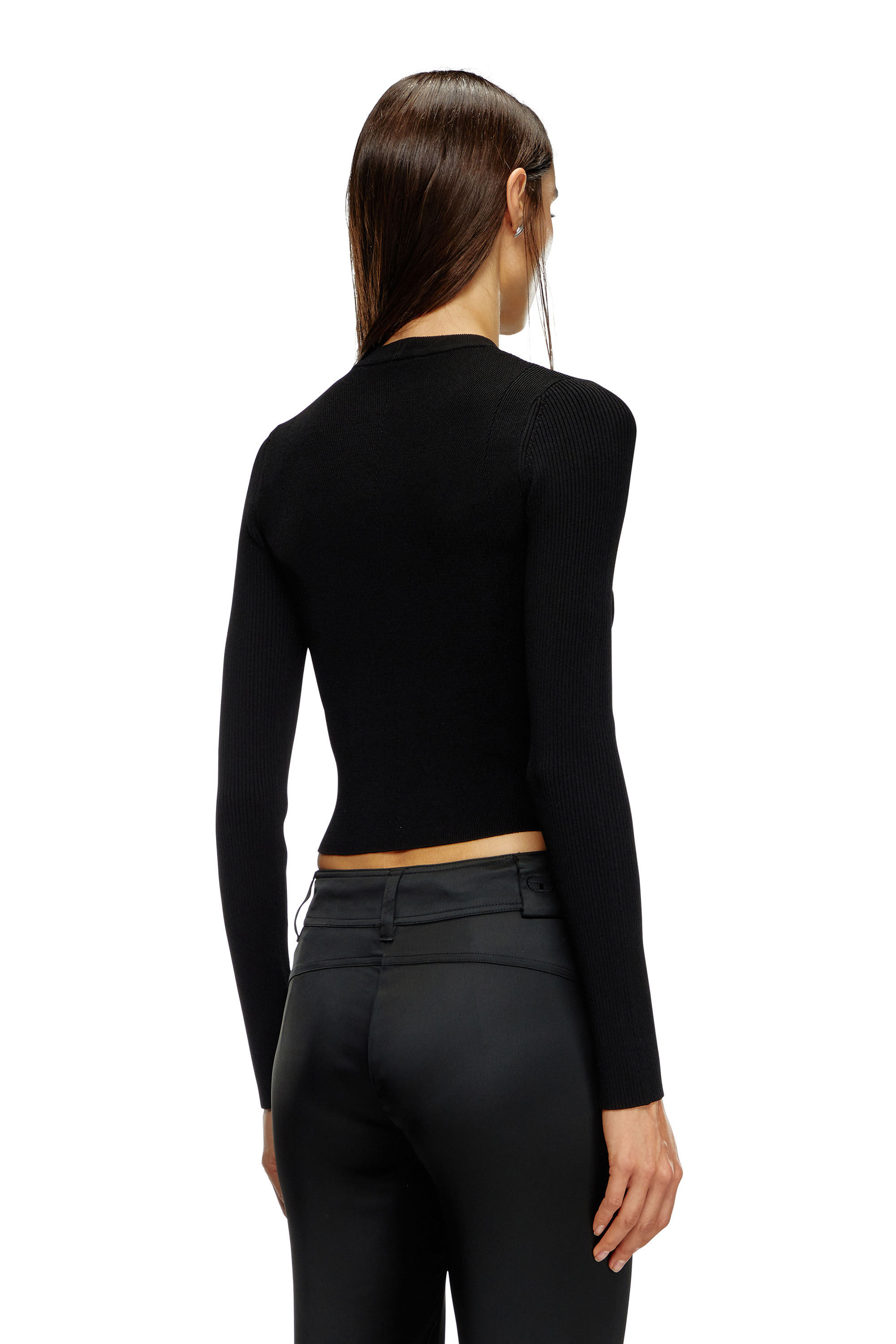 DIESEL◆M-Valary/オーバルDロゴニット/S/ナイロン/BLK Women's Ribbed-knit turtleneck with shiny effect | Black