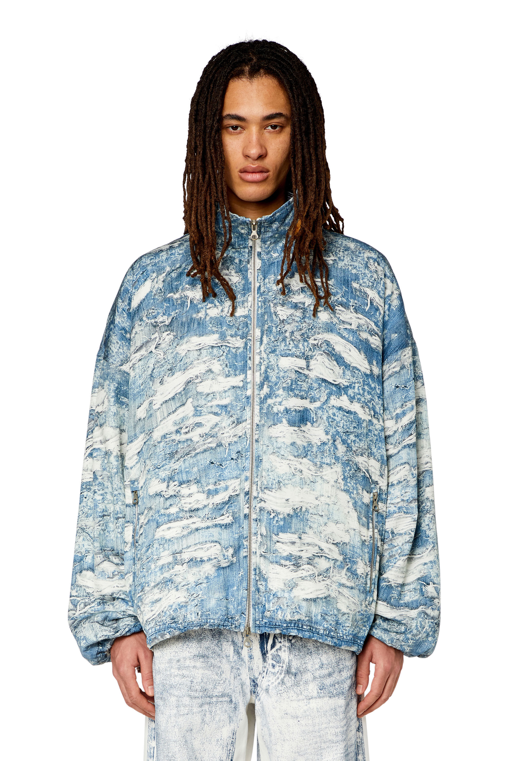 Diesel - J-ALSTON, Veste coupe-vent avec imprimé denim Tiger Breaks Homme in Bleu - 6
