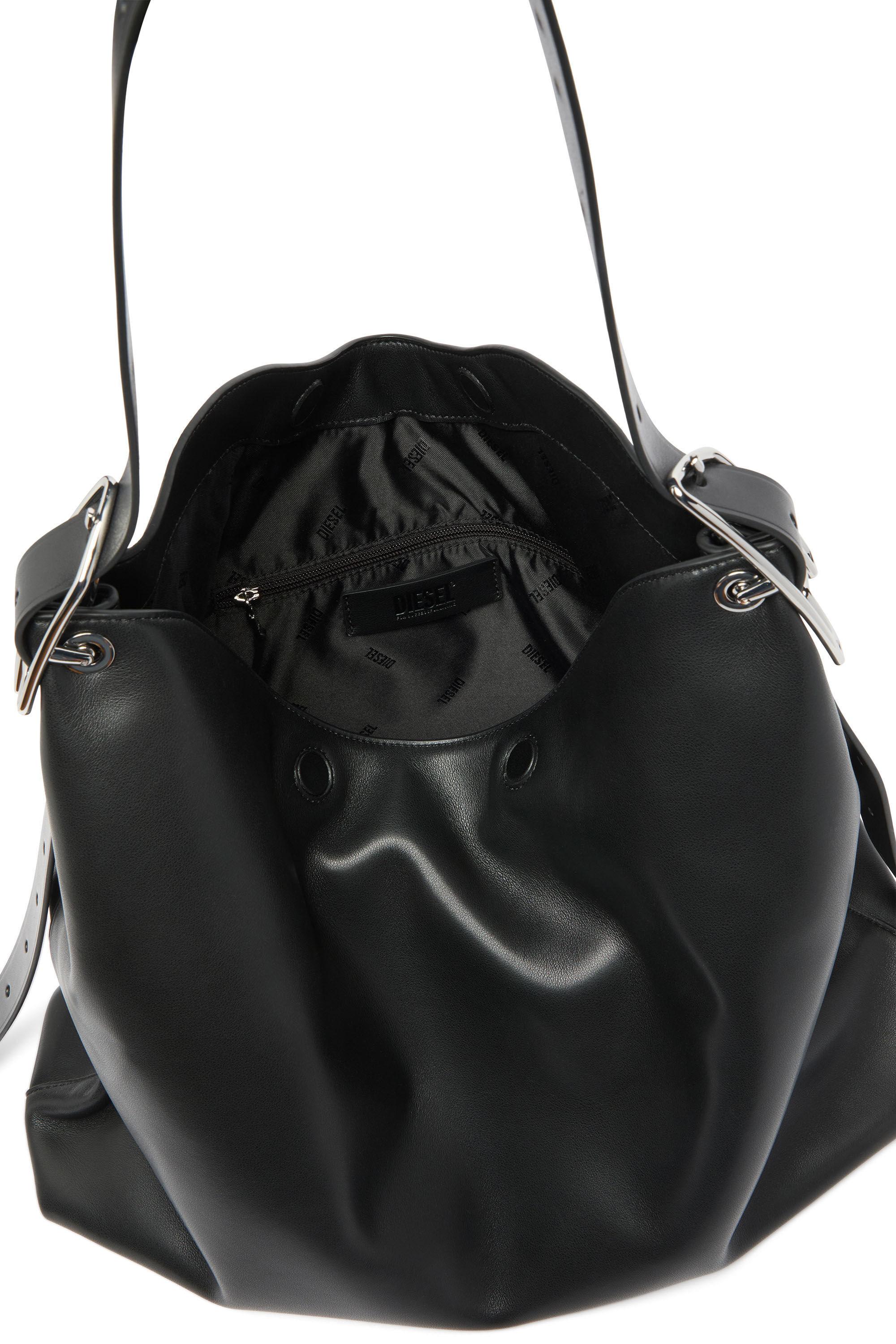 Diesel - D-LINE HOBO L, Woman's D-Line Slouchy Leather Shoulder Bag in Black - 6