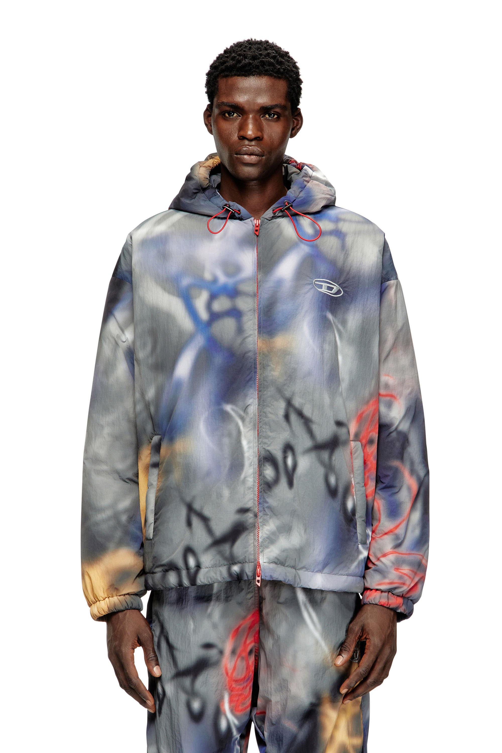 Men's Padded windbreaker with graffiti print | Multicolor | Diesel