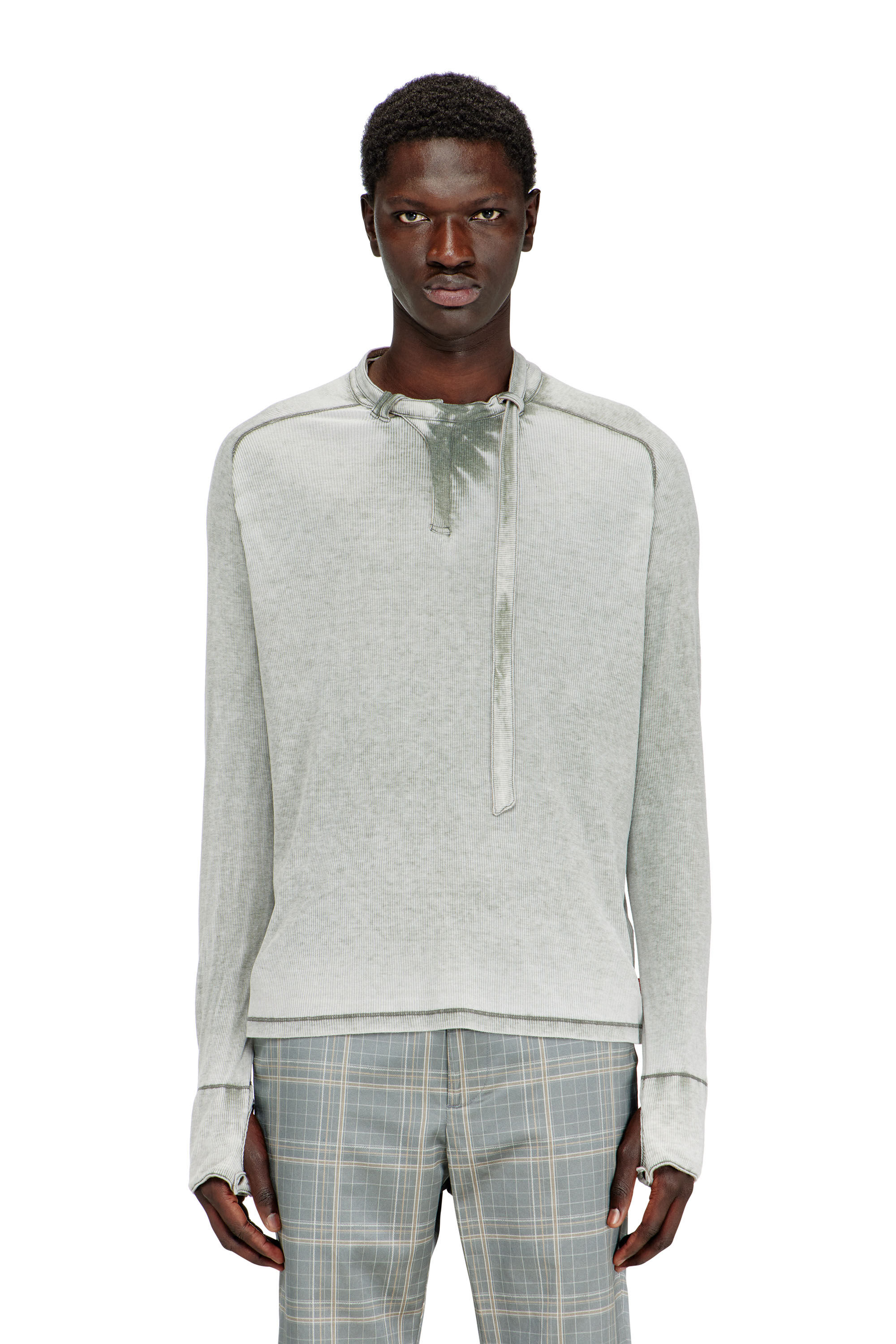 DIESEL 長袖トップス T-RIBS Men's Rib-jersey top with biker neck strap | Grey | Diesel