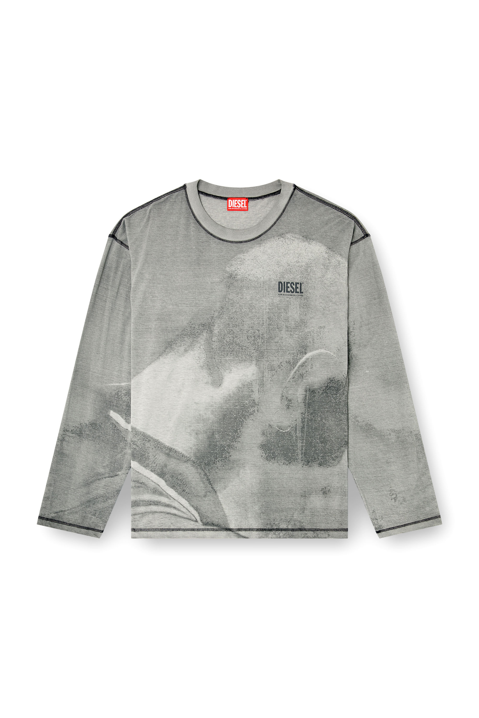 Men's Long-sleeve T-shirt with trompe l'oeil print | Grey | Diesel