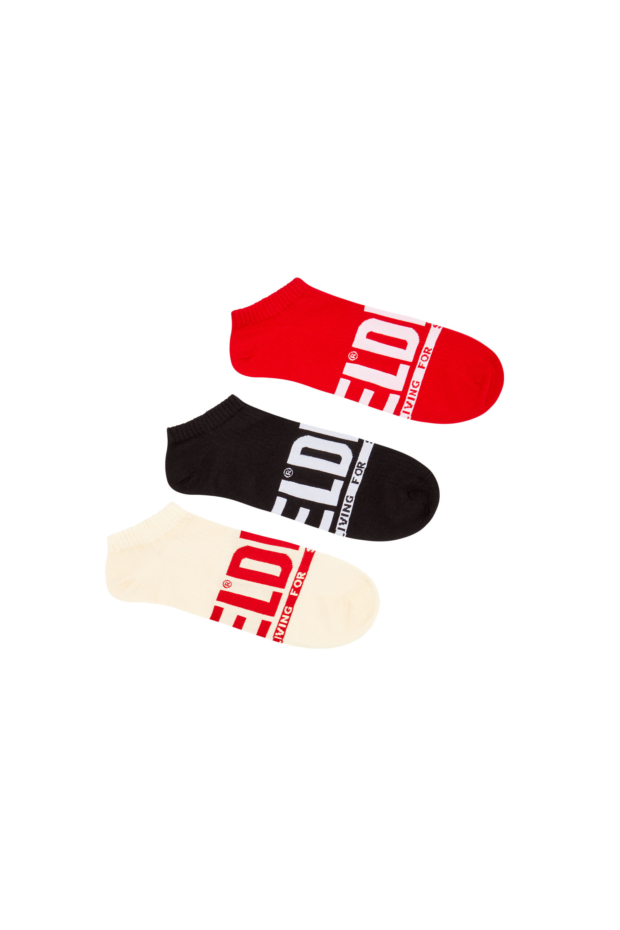 Diesel - SKM-GOST-THREEPACK, Male's 3-pack low-cut logo socks in Red/Black - 1