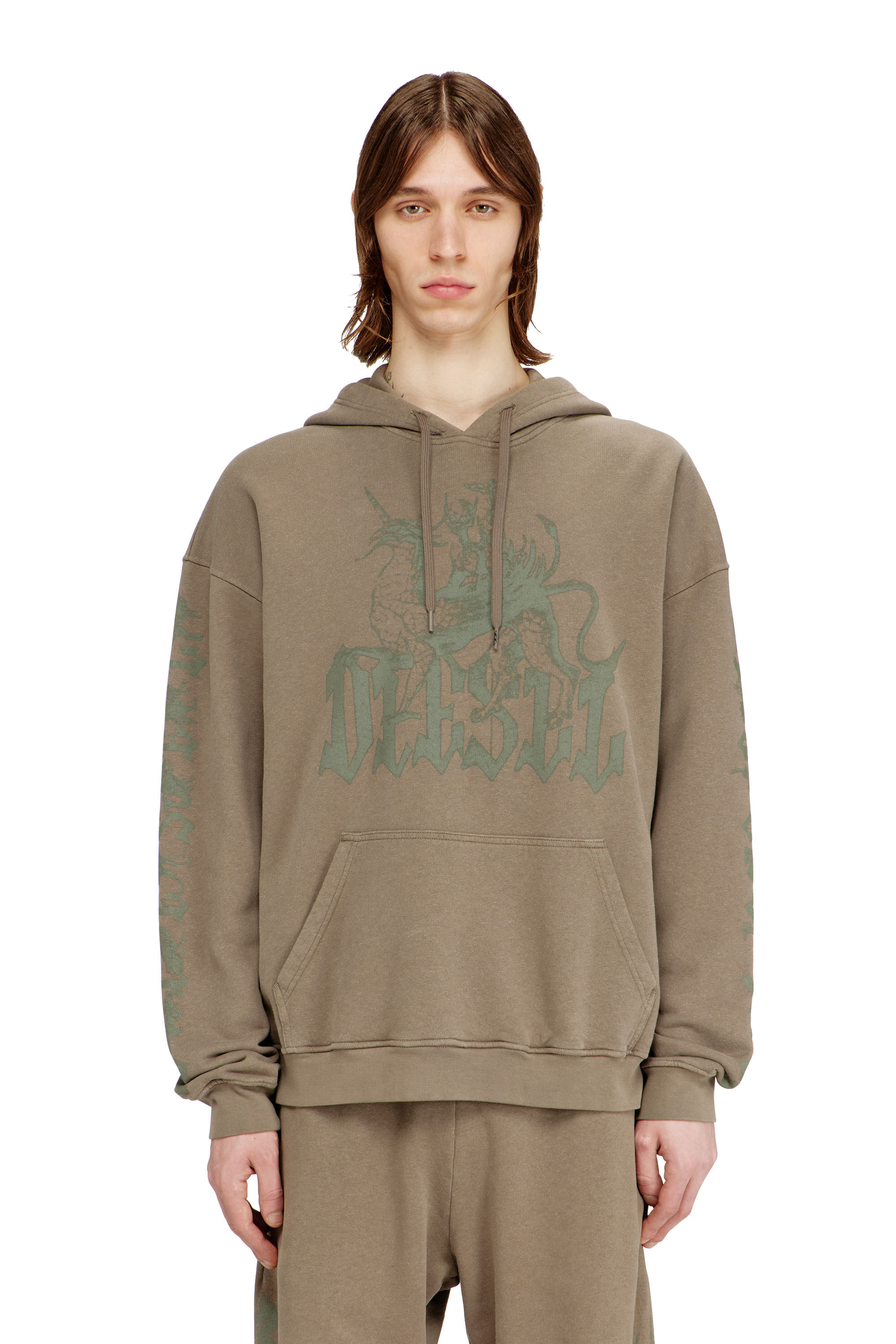 Men's Treated hoodie with griffin print | Brown | Diesel US