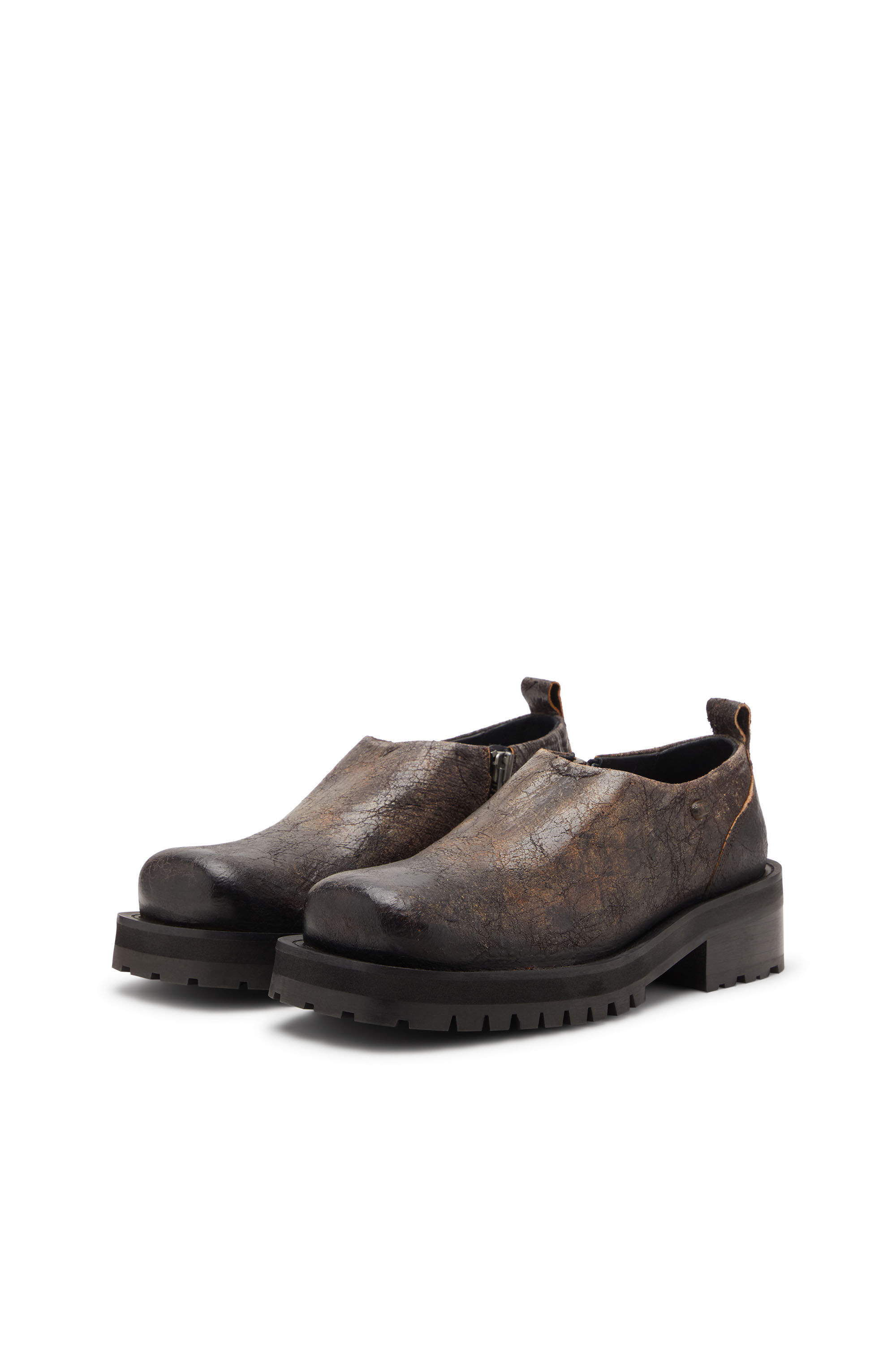 Diesel - D-TEXAN CLOG, Male's D-Texan-Zipped shoes in distressed crackled suede in Brown - 8