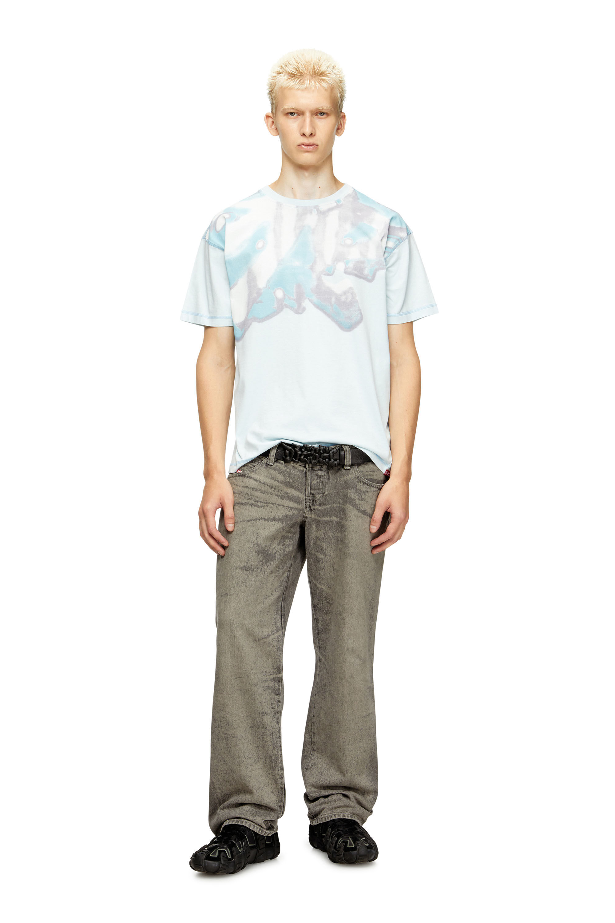 Diesel - T-GASPARD-IHBJ, T-shirt avec imprimé graphique délavé Homme in Bleu - 1