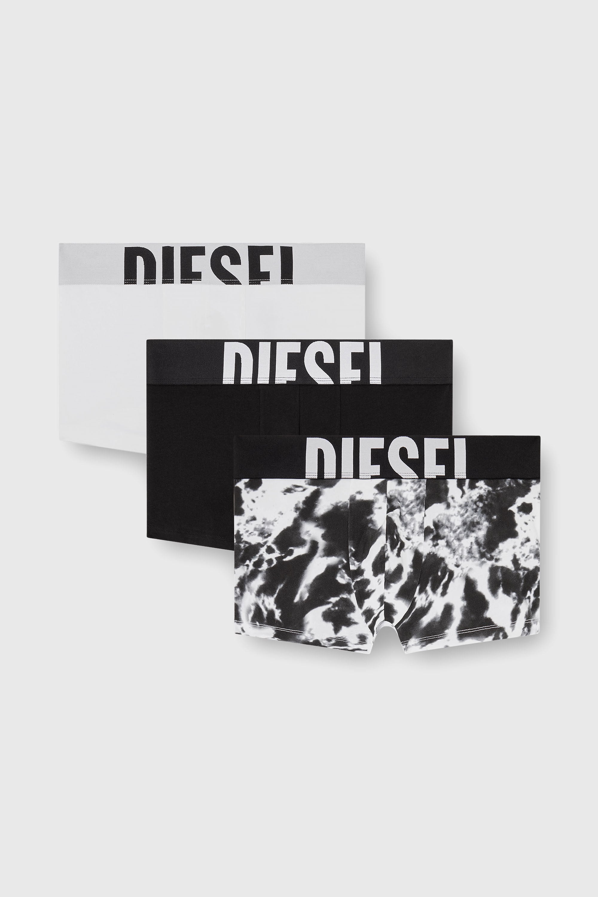 Diesel - UMBX-DAMIENTHREEPACK-5.5EL, Man's 3-pack of stretch cotton trunks with print in Black/White - 4